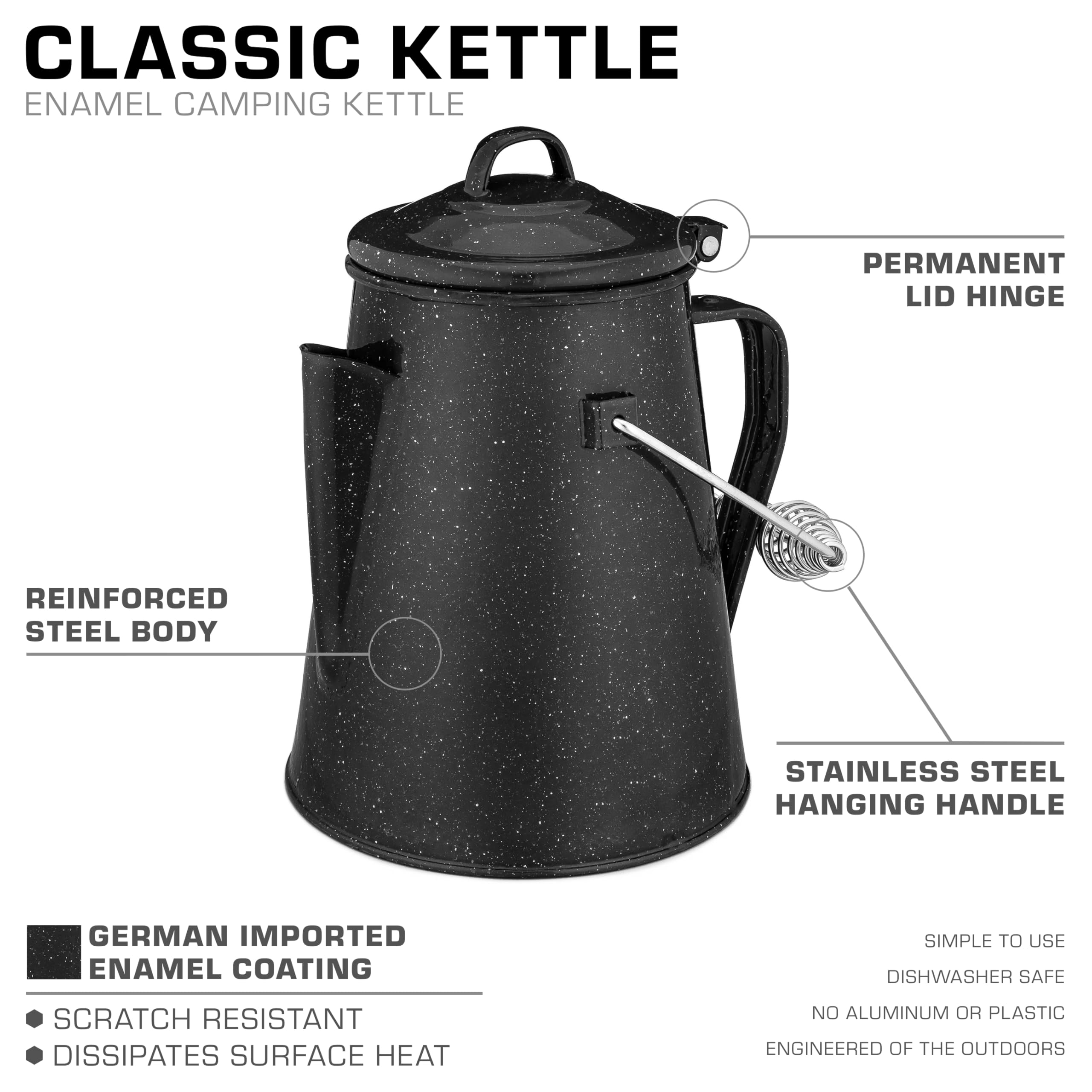 Coletti Classic Camping Kettle - Tea And Camp Kettle, No Aluminum Or Plastic, Ideal For Boiling Water (Black)