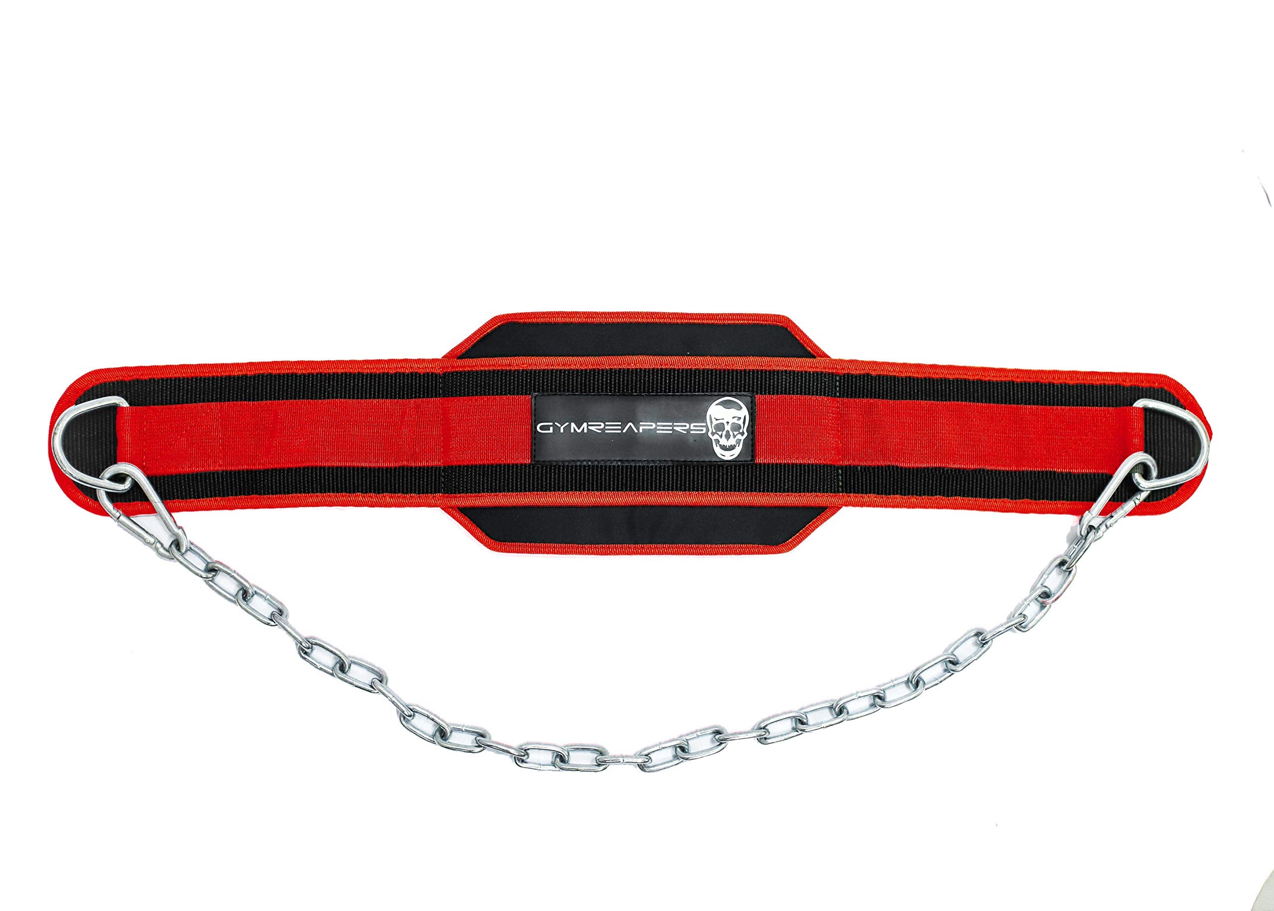 Gymreapers Dip Belt With Chain For Weightlifting, Pull Ups, Dips - Heavy Duty Steel Chain For Added Weight Training (Red)