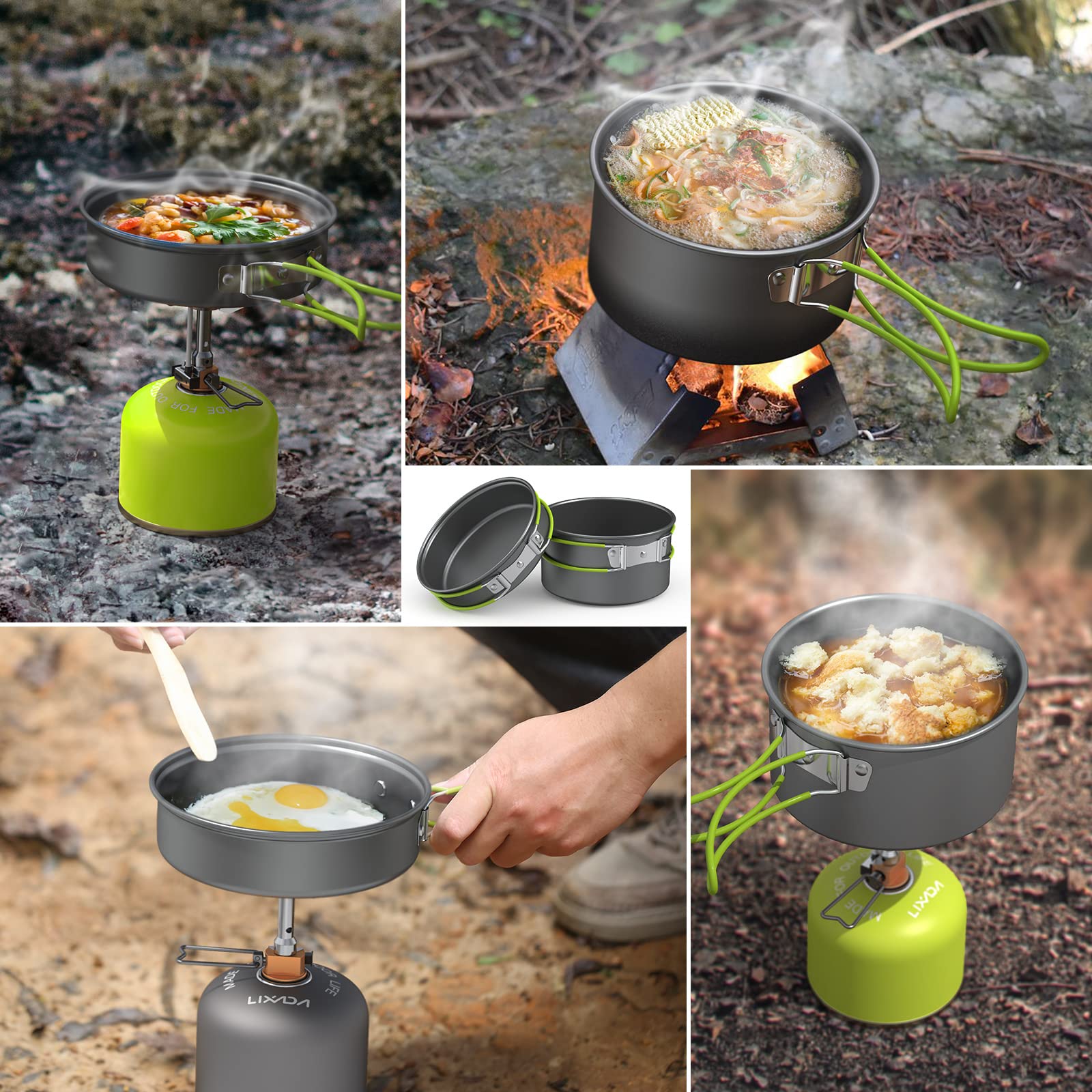 Lixada Camping Cookware Set,11Pcs Camping Cookware Mess Kit With Non-Stick Lightweight Pot Pan Bowls Set For Outdoor Camping Bac