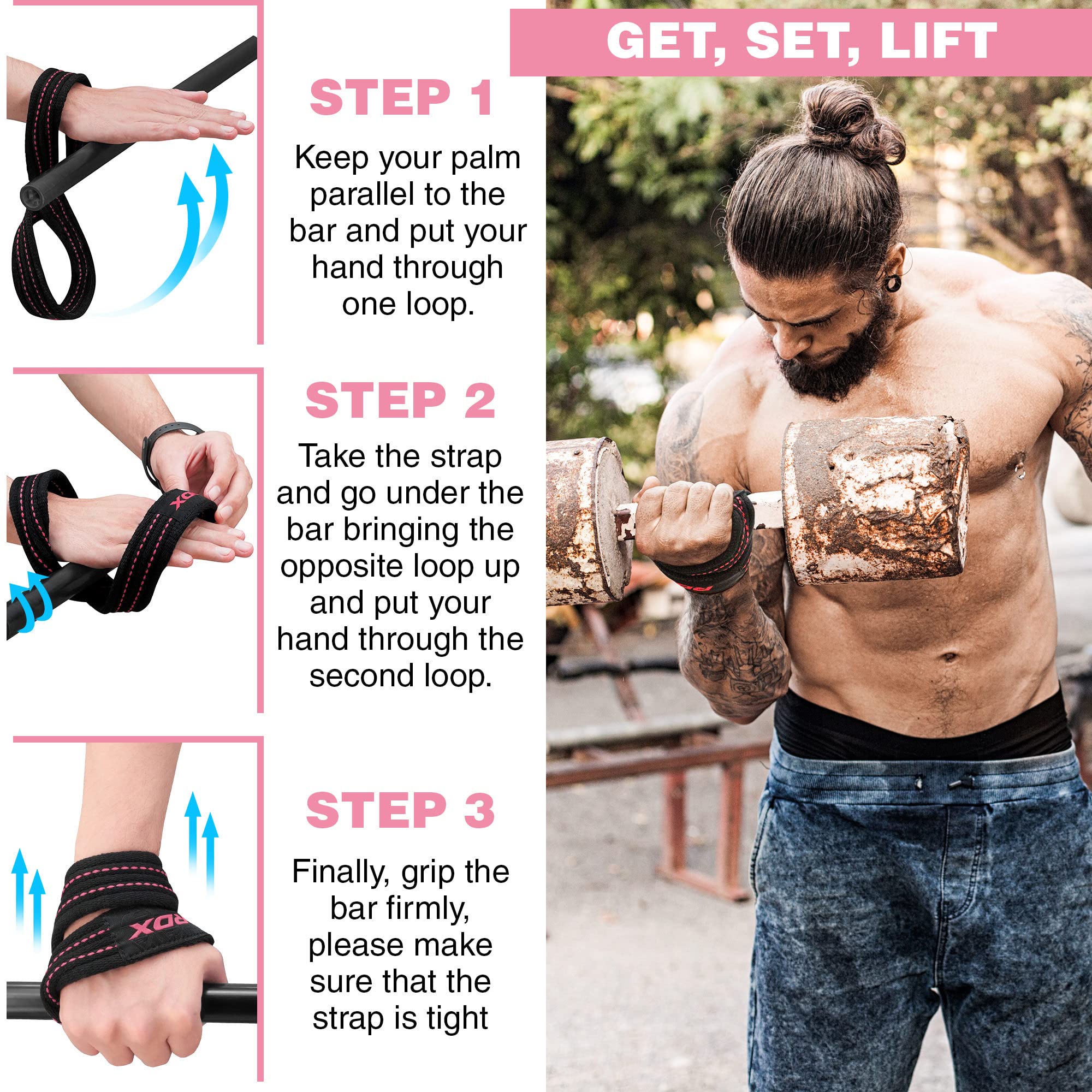 Rdx Weight Lifting Straps Figure 8, Anti Slip Strap With Cuffs Wrist Support For Gym Workout Deadlift Powerlifting Bodybuilding