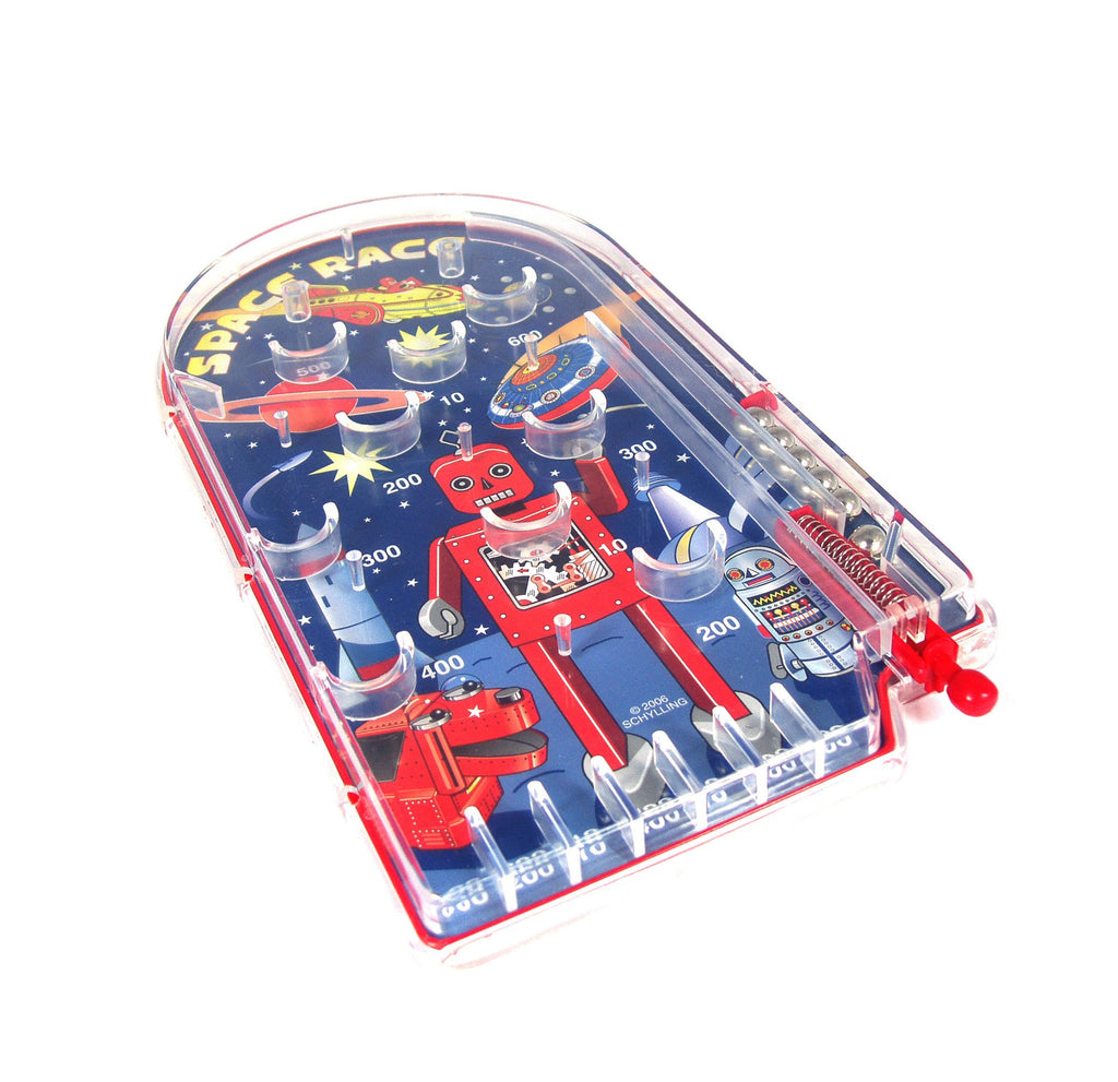 Schylling Space Race Pinball Game - Portable Retro Pinball Toy - Sturdy Construction With Lever, Metal Balls, And Classic Space