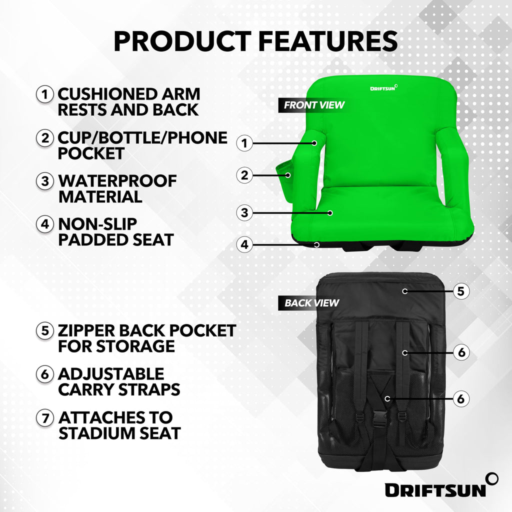 Driftsun Stadium Seats With Back Support, Deluxe Bleacher Chairs With Back Support And Cushion, Padded Stadium Seats, Waterproof