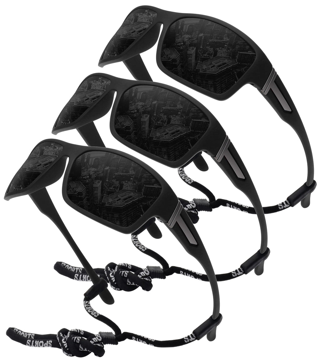Storycoast Polarized Sports Sunglasses For Men Women Unbreakable Frame Cycling Fishing Driving 3Pack Black+Black+Black