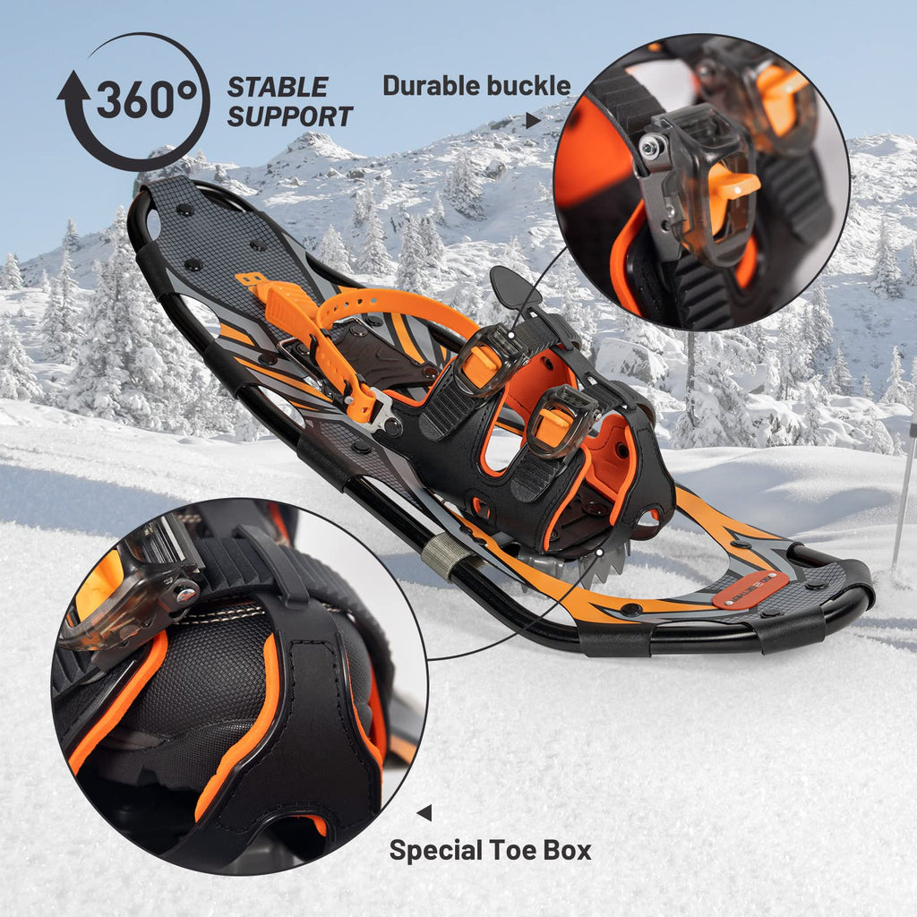 G2 30 Inches Orange Light Weight Snowshoes For Women Men Youth, Set With Trekking Poles, Tote Bag, Special Eva Padded Ratchet Bi