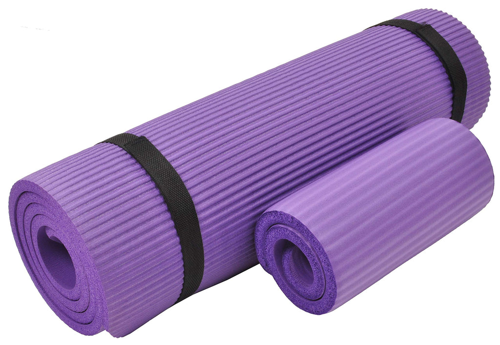 Fitvids All Purpose 1/2-Inch Extra Thick High Density Anti-Tear Exercise Yoga Mat And Knee Pad With Carrying Strap, Purple