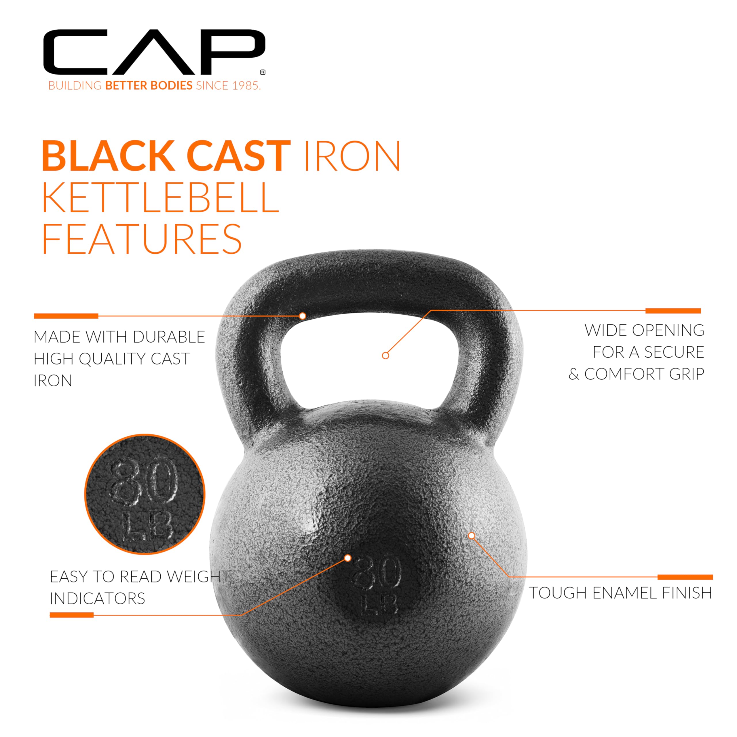 Cap Barbell Black Cast Iron Kettlebell | 80 Pounds
