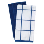 T-Fal Textiles 60918 2-Pack Parquet Design 100-Percent Cotton Kitchen Dish Towel, Blue, Solid/Check-2 Pack, 2 Count
