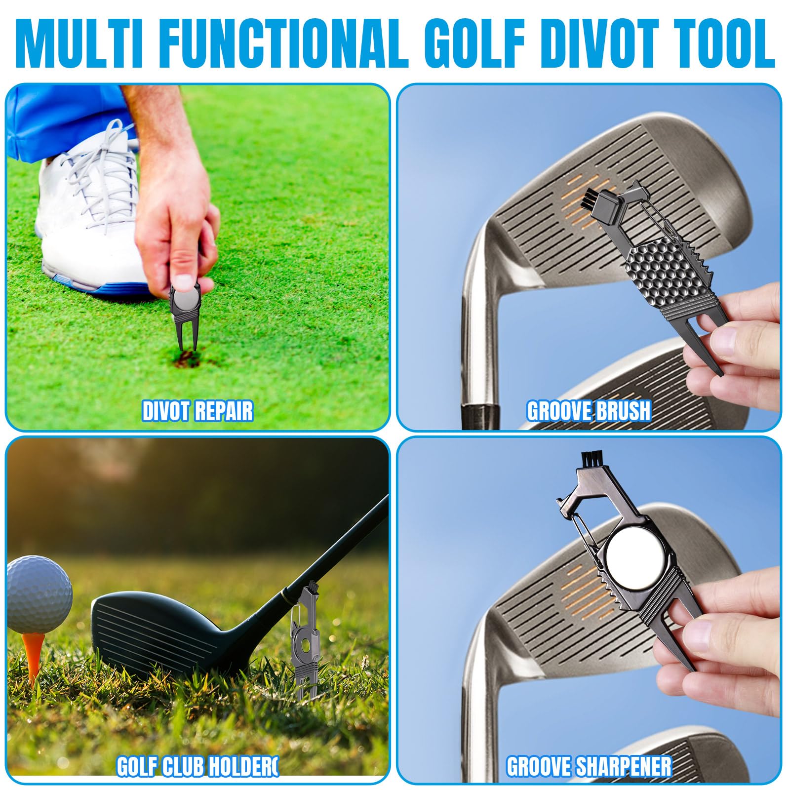 Poen 3 Pcs 7 In 1 Multipurpose Golf Divot Tool Golf Divot Repair Tool Lightweight Compact Golf Tool With Magnetic Golf Ball Mark