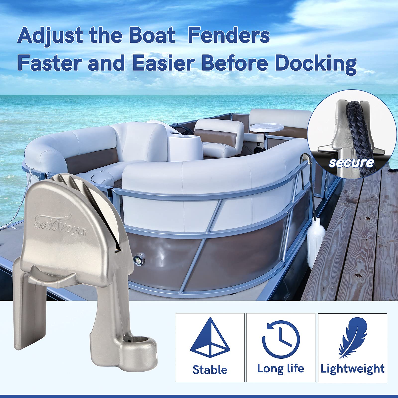 Boat Fender Clips, Adjustable Pontoon Boat Square Rail Fender Cleats/Clips/Hangers For Pontoon Bumpers, Pontoon Boat Accessories