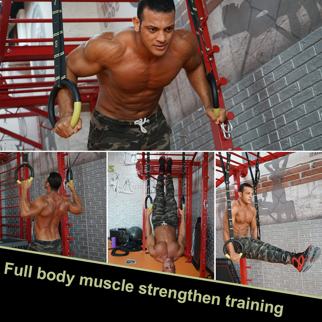 Gymnastic Rings With Adjustable Straps, Quolix Non-Slip Pull Up Rings With Straps, 1300Lbs Exercise Rings With Straps For Home,