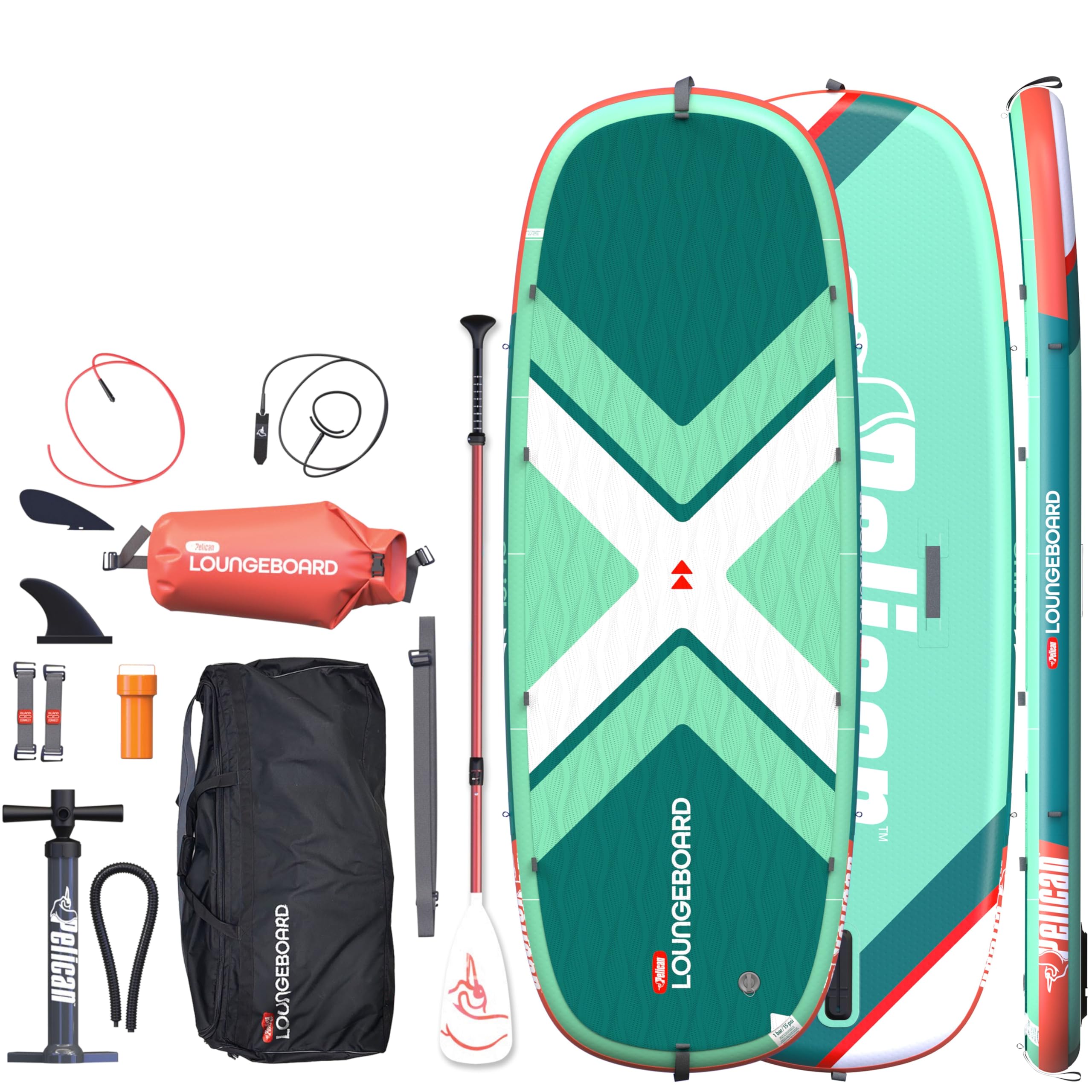 Pelican LoungeBoard Inflatable SUP - Recreational Stand Up Paddle Board - Yoga and Adventure Ready - Bag & Paddle Included - 9ft