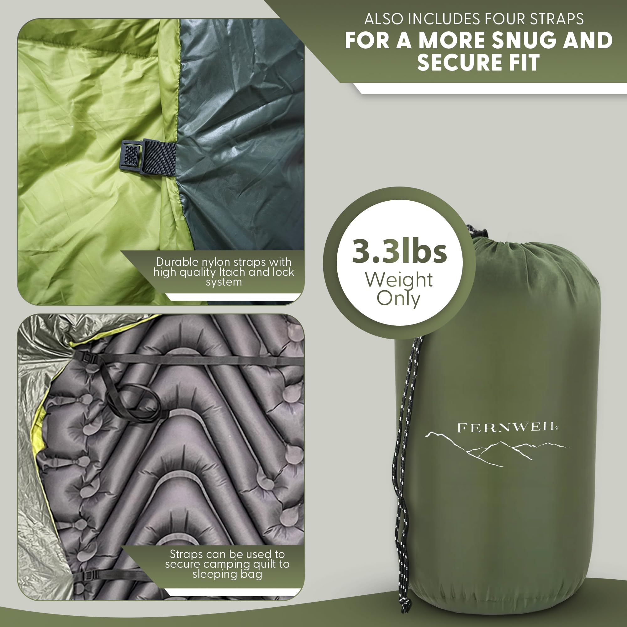 Two-Person Double Wide Sleeping Bag Top Quilt - 850 Down Ultralight Camping Blanket - 3.3 Lbs, 30F Rated, Water-Resistant Backpa