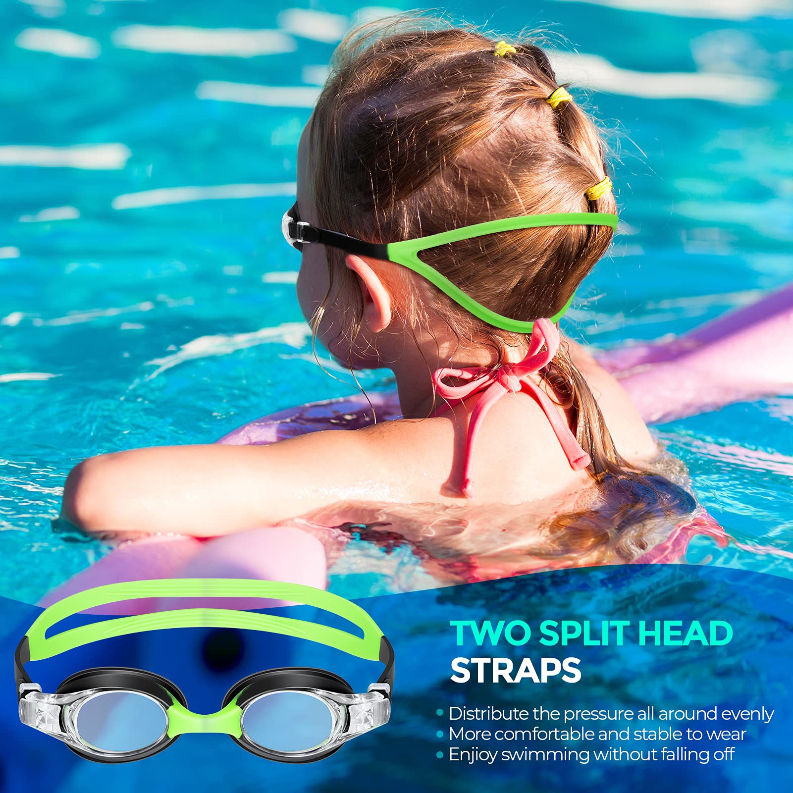 Portzon Unisex-Kids Swim Goggles,Anti Fog Goggles For Kids No Leaking Clear Vision Water Pool Swimming Goggles