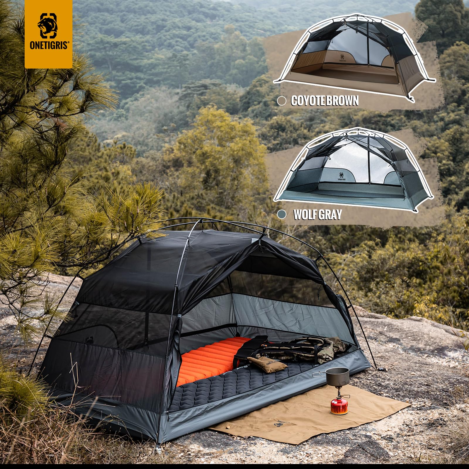 Onetigris Cosmitto 2 Person Backpacking Tent Shelter- Free Standing Lightweight Waterproof 3 Season Camping Tent For Outdoor Hik