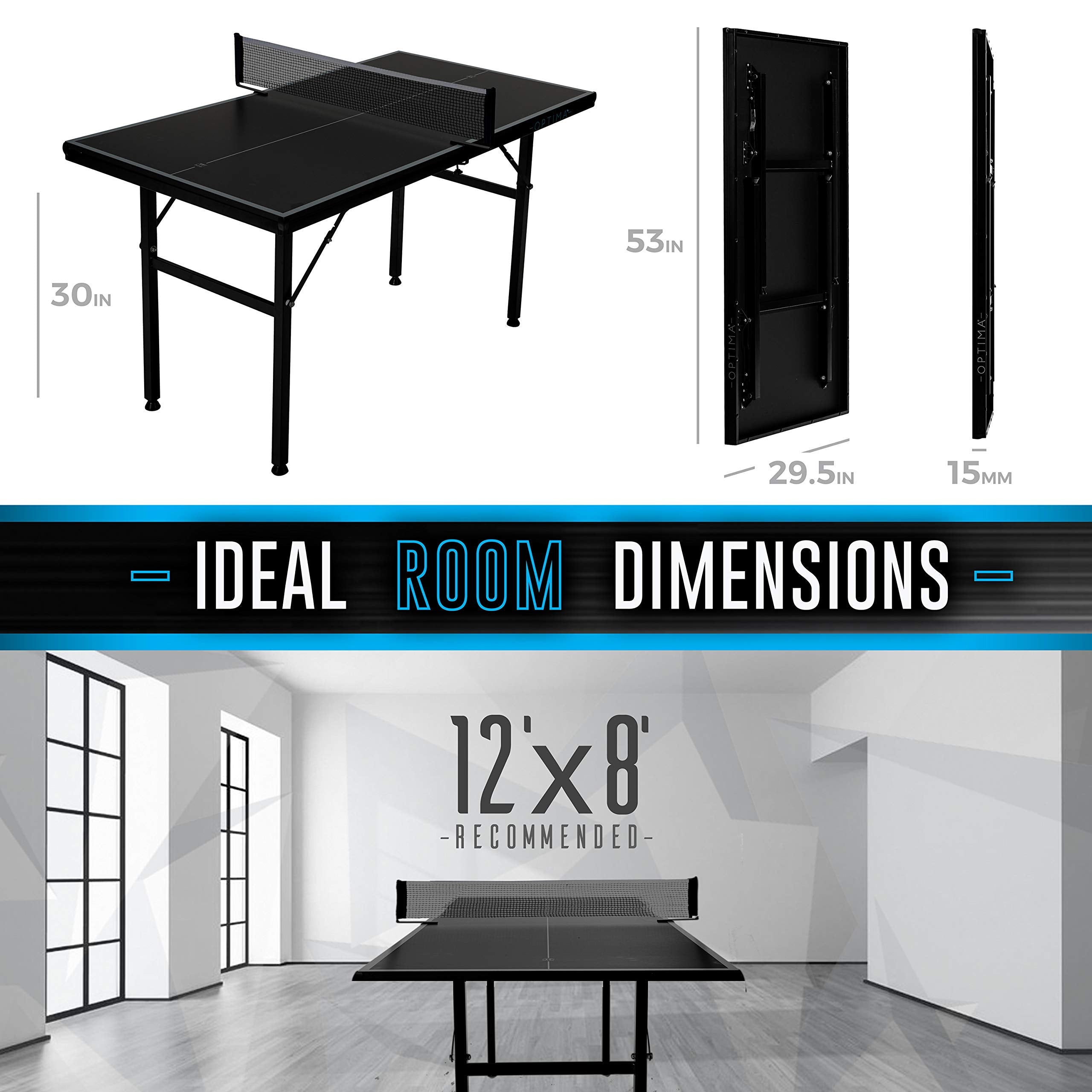 Franklin Sports Mid-Sized Table Tennis Table - Optimum Mid-Size Table - Perfect For Kids Or Smaller Rooms - Easy Assembly - Pro