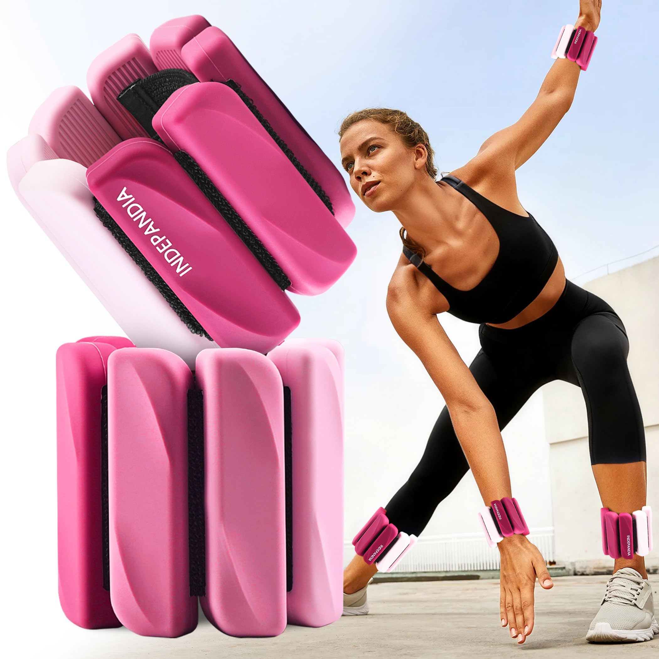 INDEPANDIA Wrist & Ankle Weights for Women and Men, 2lbs Pair Adjustable Silicone Weighted Bangles for Arm & Leg Workouts, Perfe