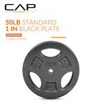 Cap Barbell Standard 1-Inch Grip Weight Plates 50 Lbs Black, Pack (X1)