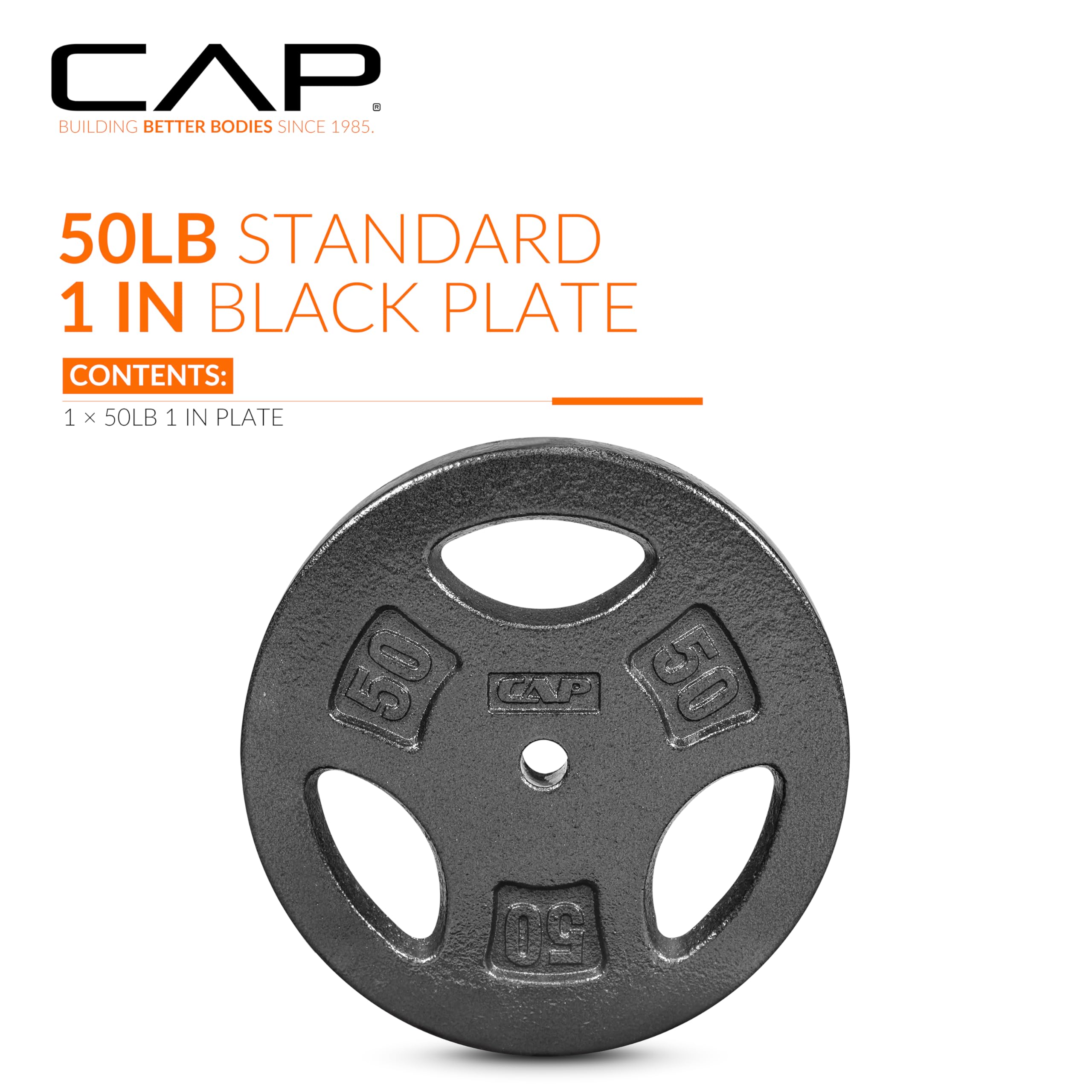 Cap Barbell Standard 1-Inch Grip Weight Plates 50 Lbs Black, Pack (X1)