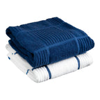 T-Fal Textiles 60918 2-Pack Parquet Design 100-Percent Cotton Kitchen Dish Towel, Blue, Solid/Check-2 Pack, 2 Count