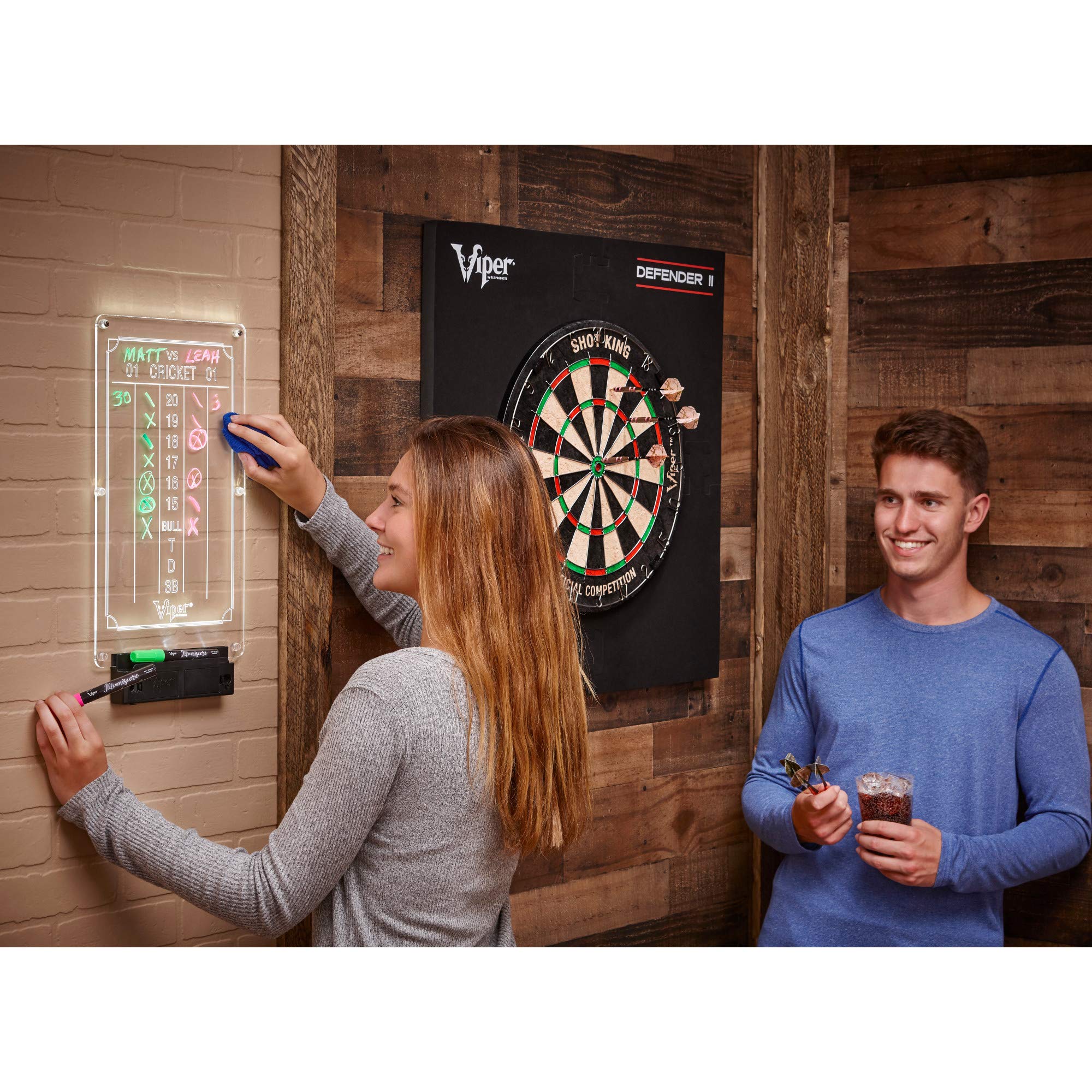 Viper Illumiscore Plus+ See-Through Illuminated Back-Lit Dry Erase Dart Scoreboard, Large (19.50'' L X 10.00'' W), Black