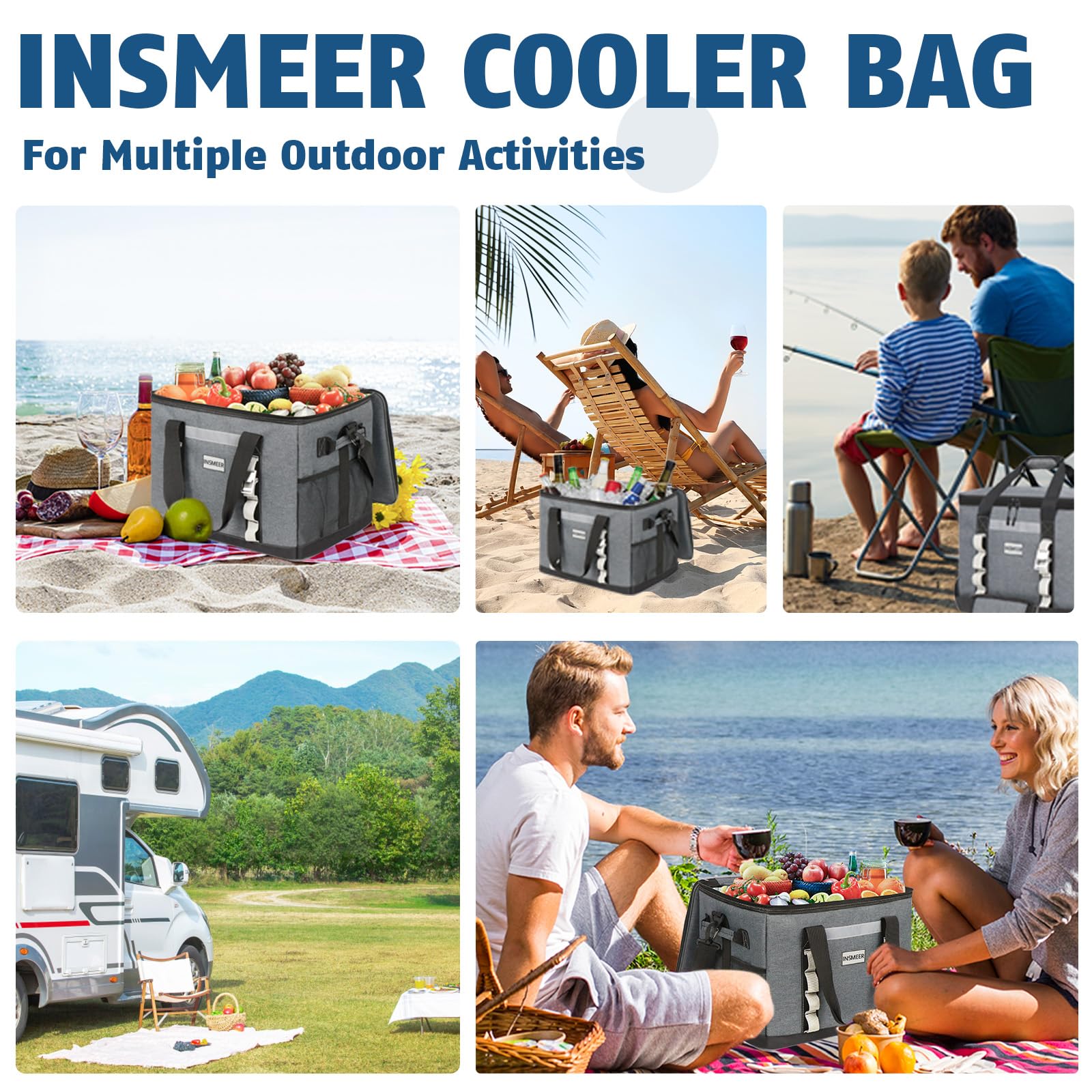 Insmeer Insulated Cooler Bag 65Cans/32 Cans Large Cooler Bag Soft Sided Cooler With Shoulder Strap, Collapsible Leakproof Portab