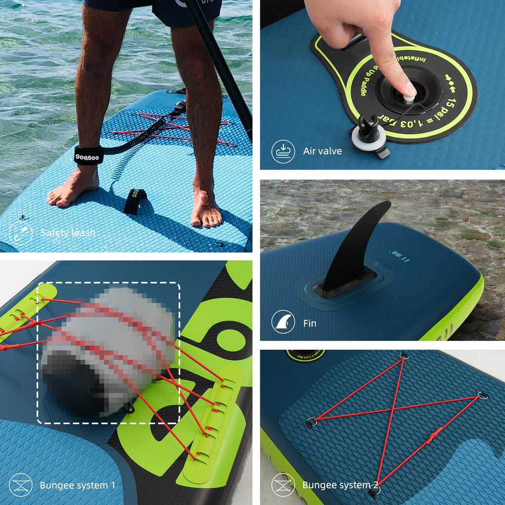 Seaseesup Inflatable Paddle Board Stand Up Paddleboards, 11 Paddle Boards For Adults With Sup Accessories, Double Action Pump, I