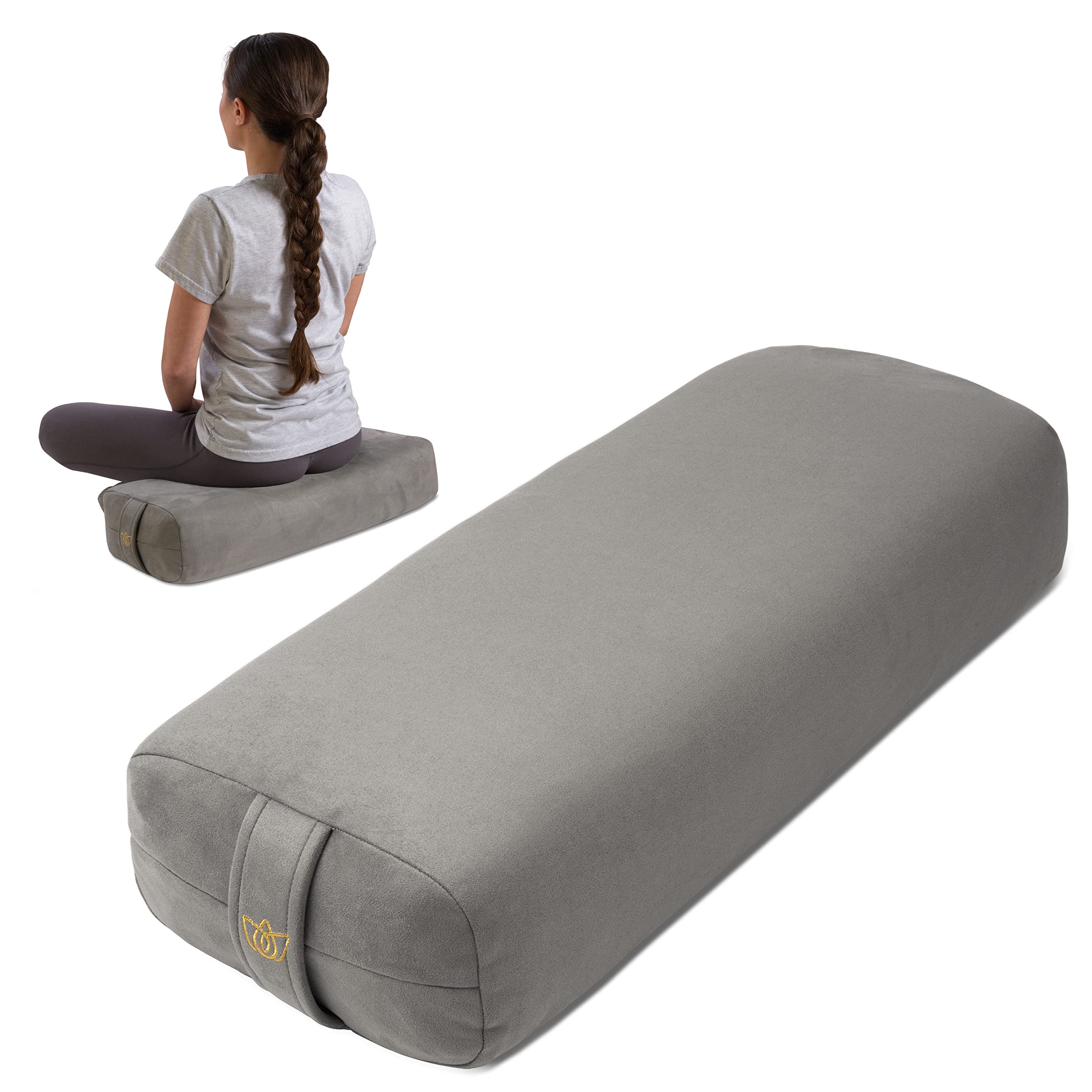 Florensi Yoga Bolster Pillow - Luxurious Velvet Bolster For Restorative Yoga - Large Rectangular Cushion With Carry Handle - Sup