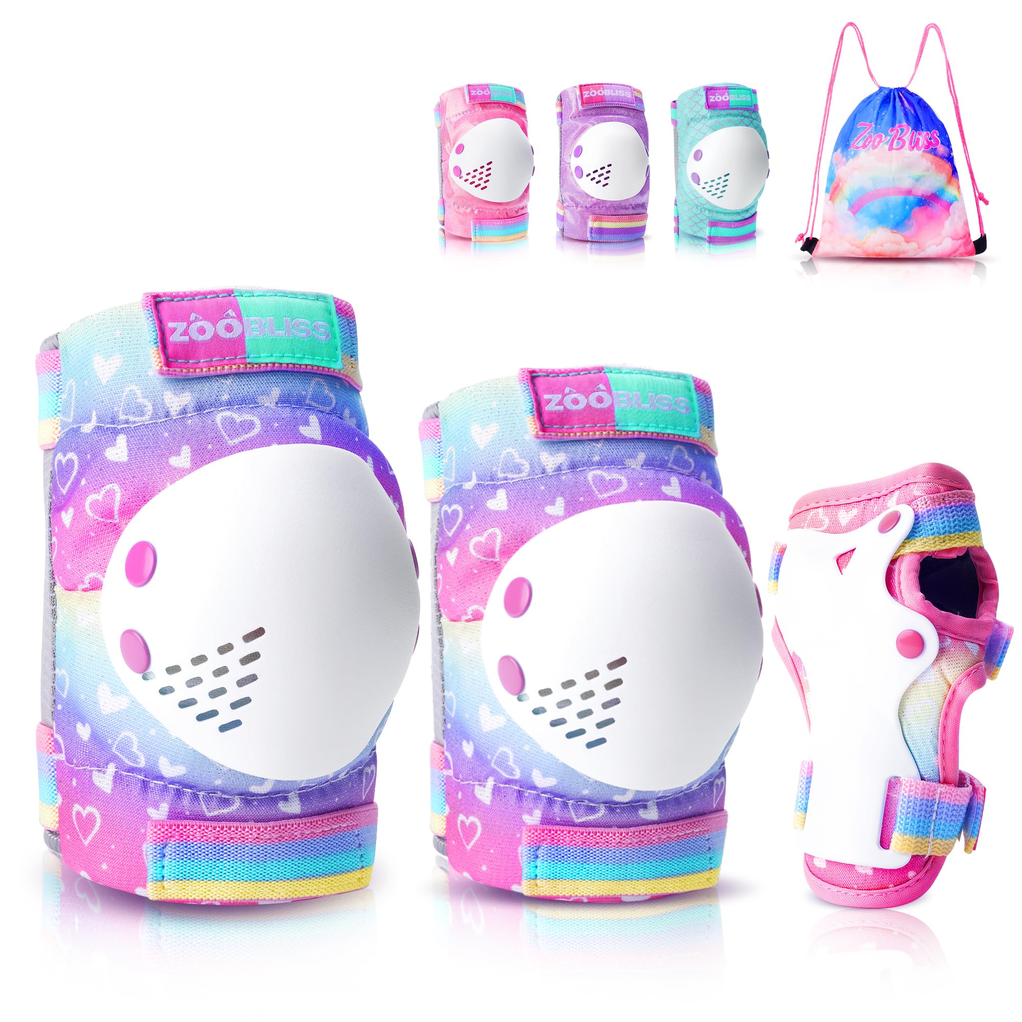 Knee Pads for Kids - ZOOBLISS Toddler Knee and Elbow Pads Set Wrist Guards for Skating Girls Aged 3-12, Kids Protective Gear for