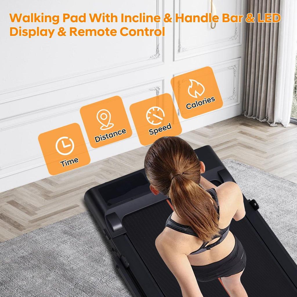 Walking Pad With Handle Bar And Incline, 3.0Hp Portable Small Treadmills With Handles For Home Small Spaces, 0.6-6.2Mph Electric