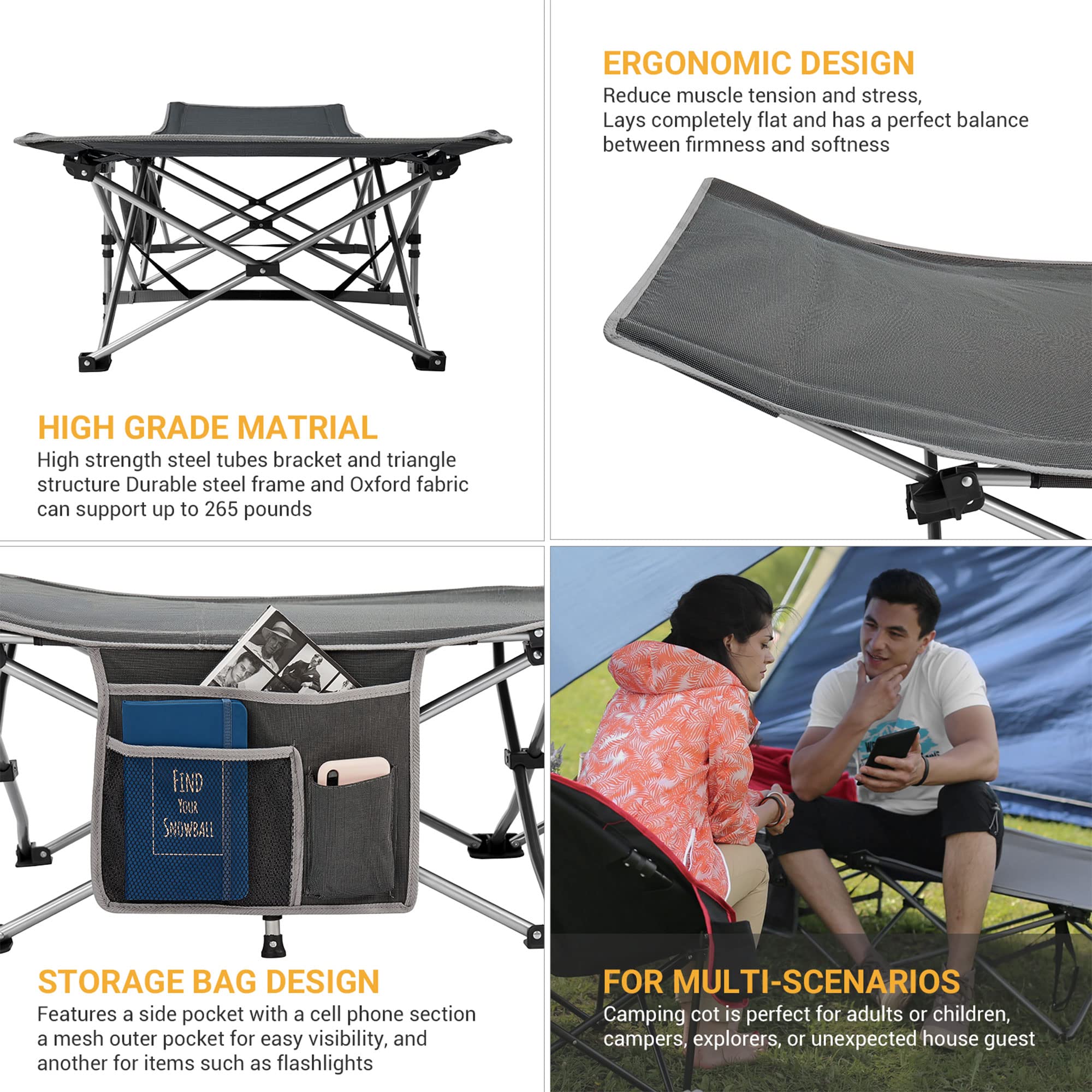 Kingcamp Camping Cot Heavy Duty Camping Cots For Adults Oversized Portable Folding Sleeping Cot For Travel Outdoors Vacation Hom