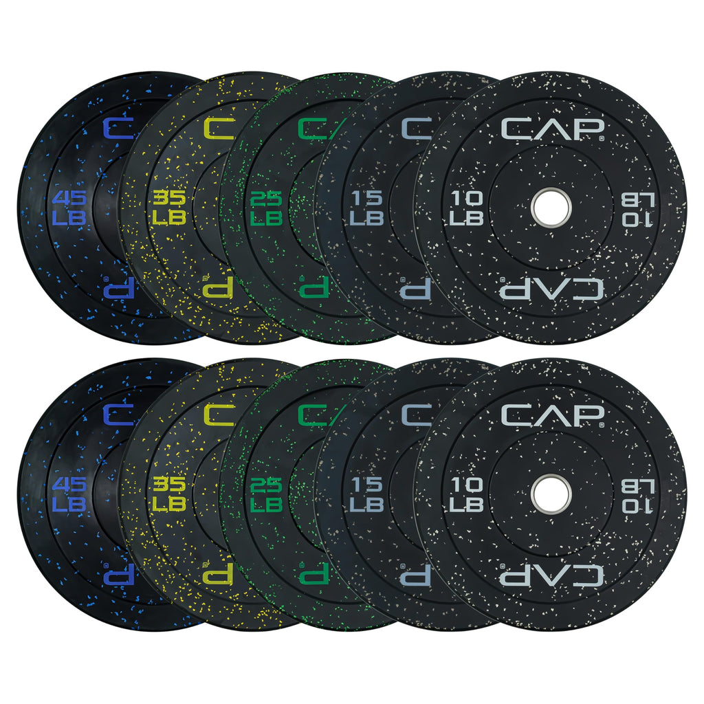CAP Barbell Economy - Speckled Olympic Bumper Plate Set with Color Logo, Black, 260 lbs Set