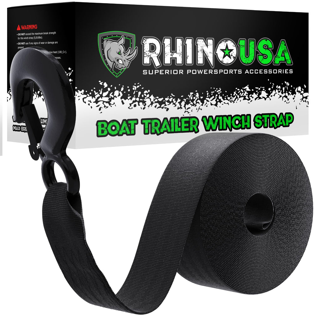Rhino Usa Boat Trailer Winch Strap (2 Inch X 20 Foot) - 5,016Lb Maximum Break Strength - Ultimate Marine Whinch Pulley Straps Fo