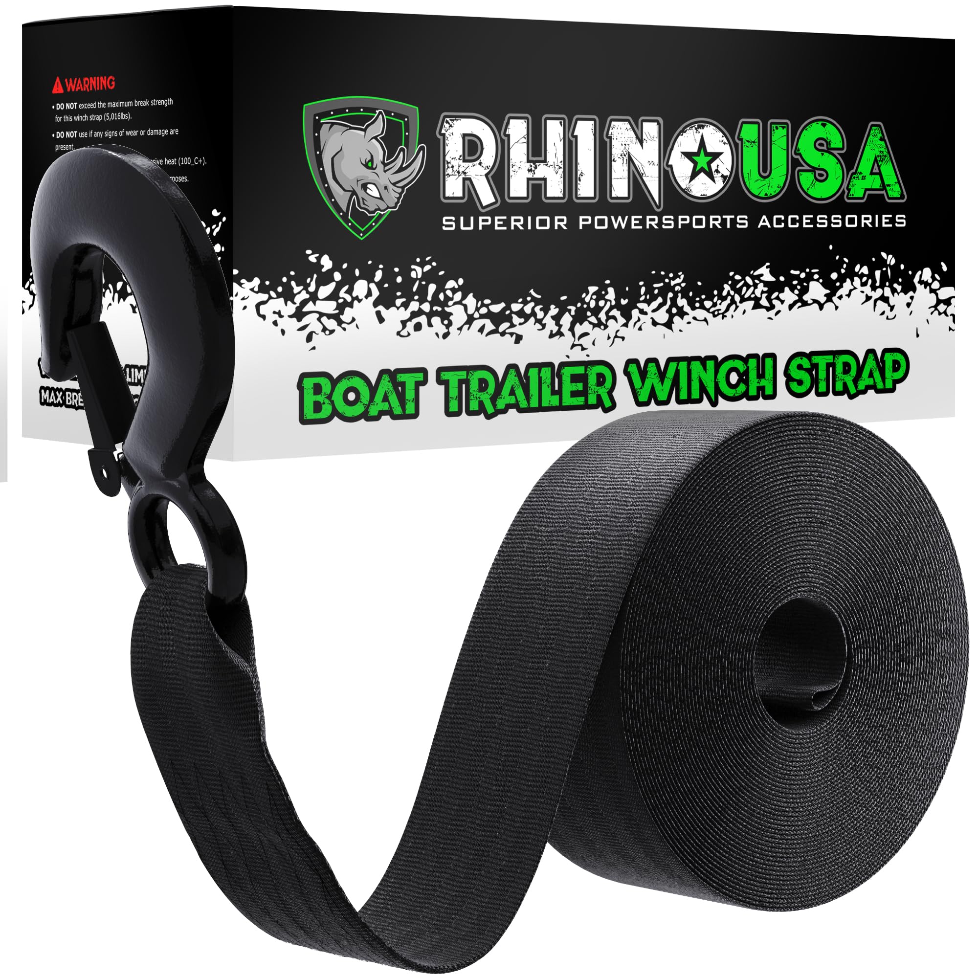 Rhino Usa Boat Trailer Winch Strap (2 Inch X 20 Foot) - 5,016Lb Maximum Break Strength - Ultimate Marine Whinch Pulley Straps Fo