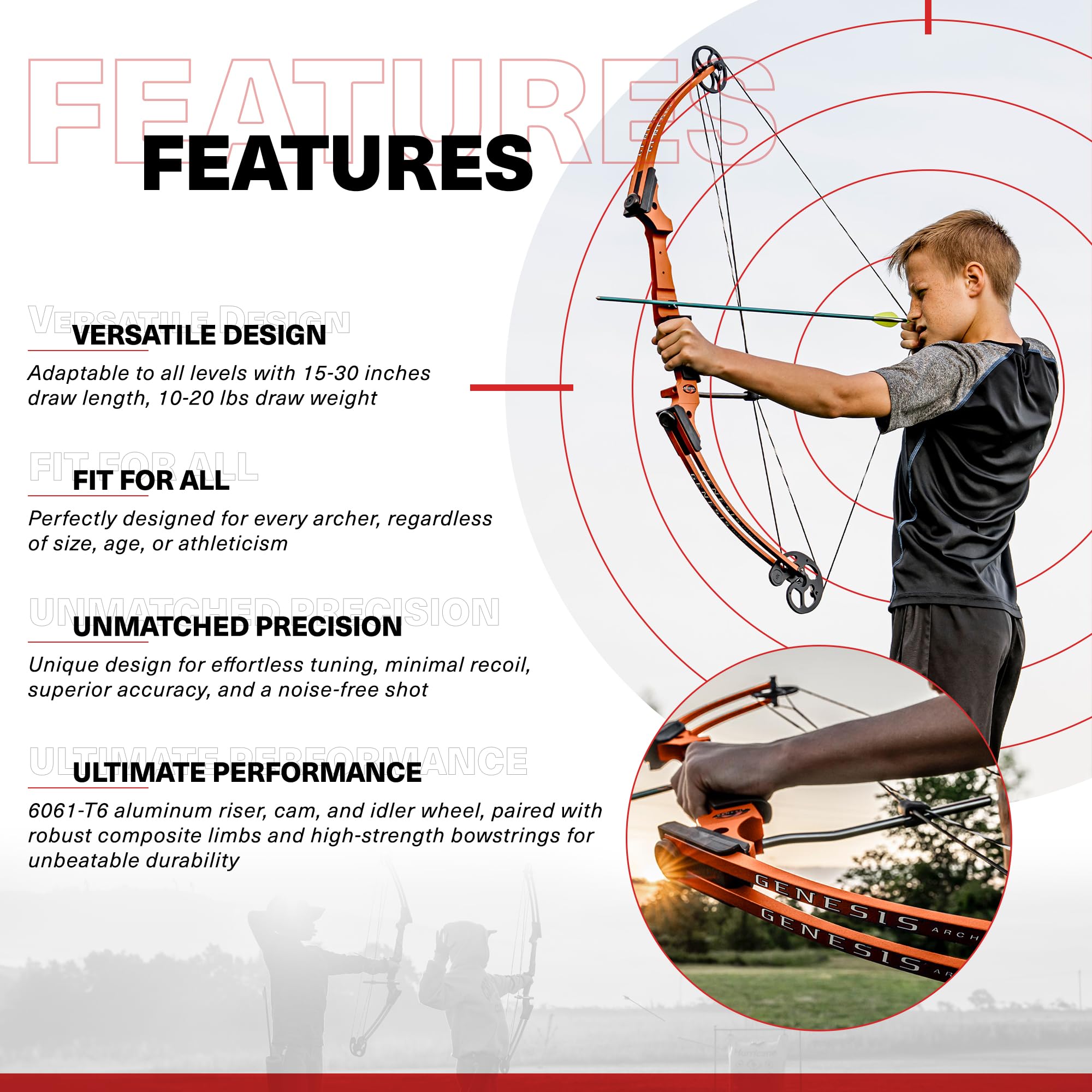 Genesis Archery Compound Bow, W/Adjustable Riser, Original, Draw Hand - Left, Orange