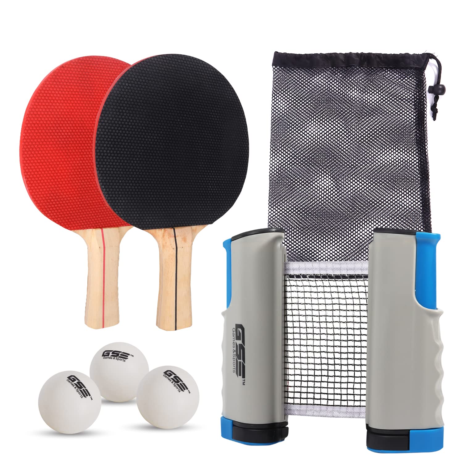 Gse Complete Ping Pong Game Set With Retractable Ping Pong Net & Post, 2 Paddles & 3 Ping Pong Balls. Anywhere To-Go Table Tenni