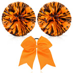 Hanaive 3 Pcs Cheerleading Pom Poms And Large Cheerleader Hair Bow For Girl Metallic Cheer Pom Poms For Teen Dance (Orange And B