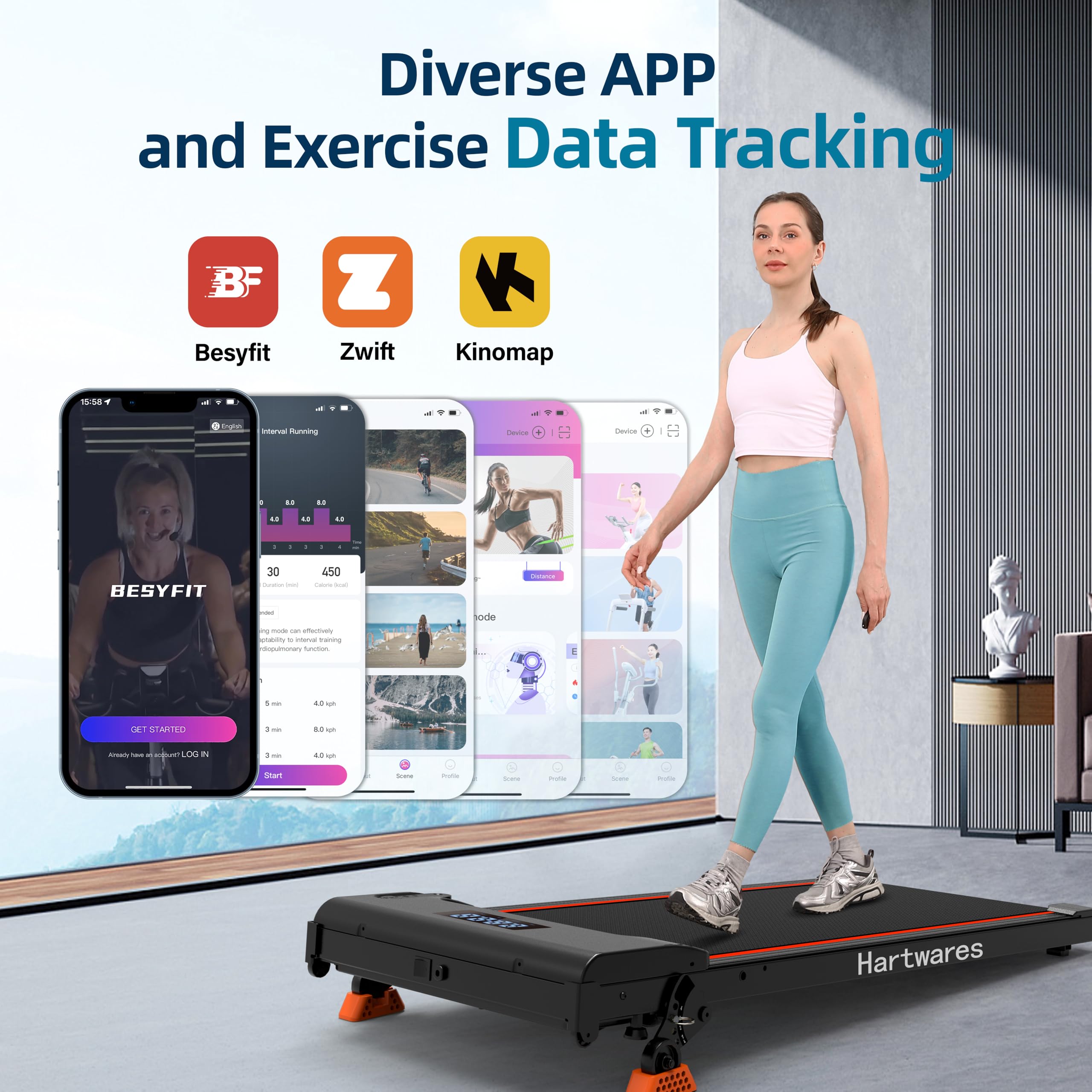 Walking Pad Treadmill With Incline, Under Desk Treadmills For Home Office Small, 2.5Hp Brushless Motorized, App Compatible, Port