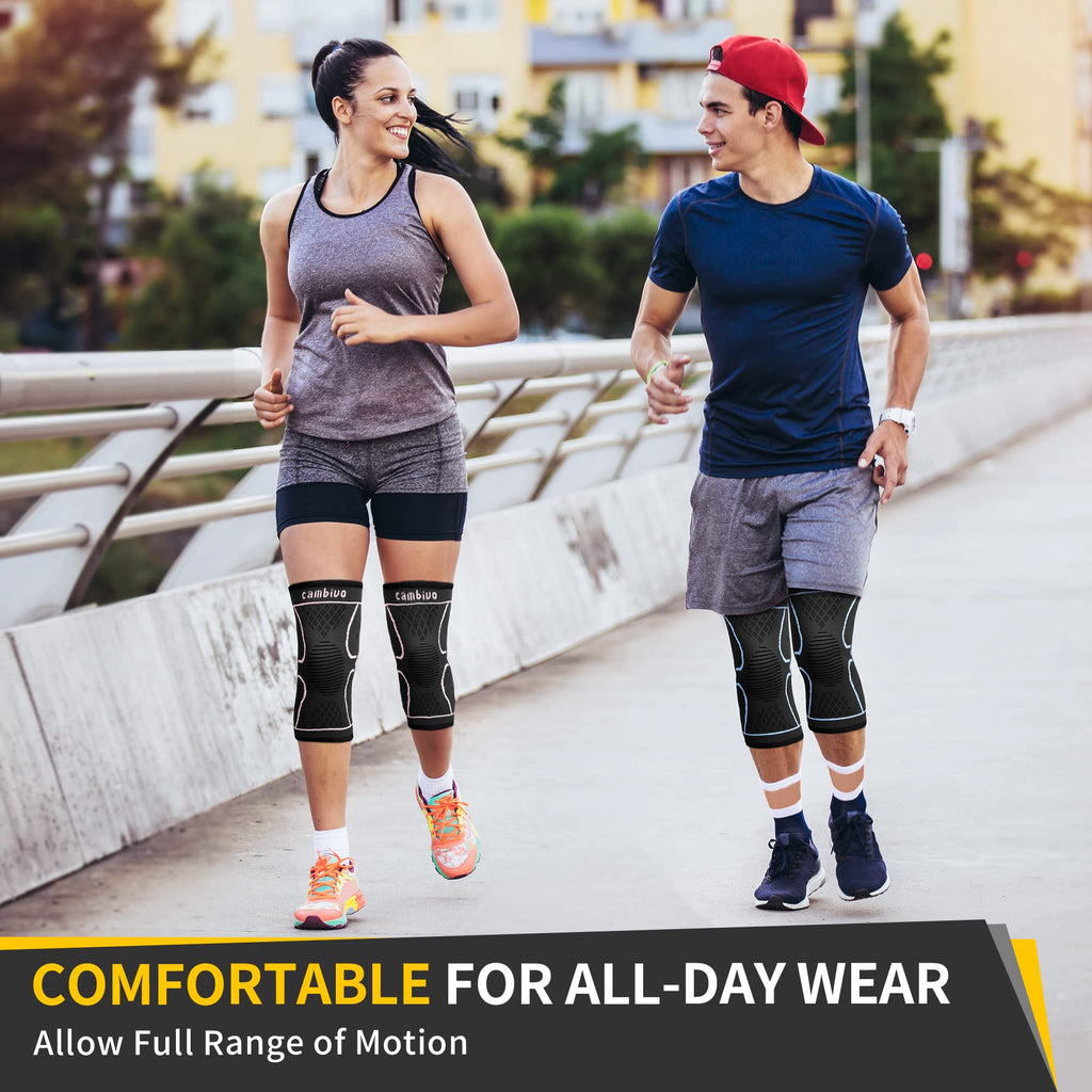 Cambivo 2 Pack Knee Brace, Knee Compression Sleeve For Men And Women, Knee Support For Running, Workout, Gym, Hiking, Sports (Bl
