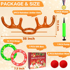 Hapdoop 2-4 Players Inflatable Reindeer Antler Ring Toss Game For Christmas Party - Game Rules Included (2 Antlers 10 Rings)