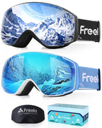 Freela 2 Pack Kids Blue&Black Skiing Snowboarding Snowmobile Winter Snow Goggles for Toddler Boy Girl Youth 4-6 10-12 8-12 6-14,