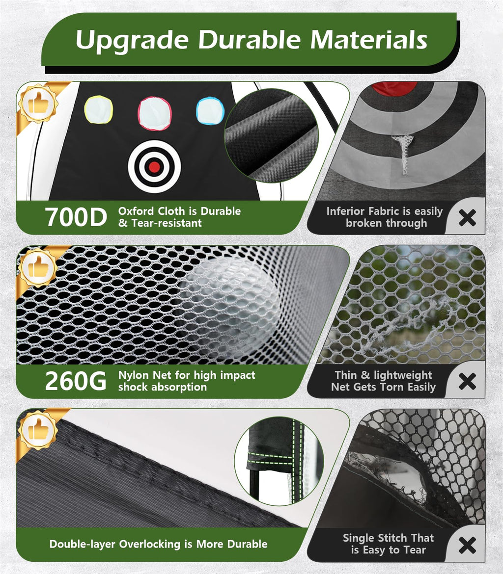 Golf Net, 10X7Ft Home Golf Hitting Aids Equipment With Foldable Tri-Turf Mat For Backyard Driving Chipping Swing With Training T