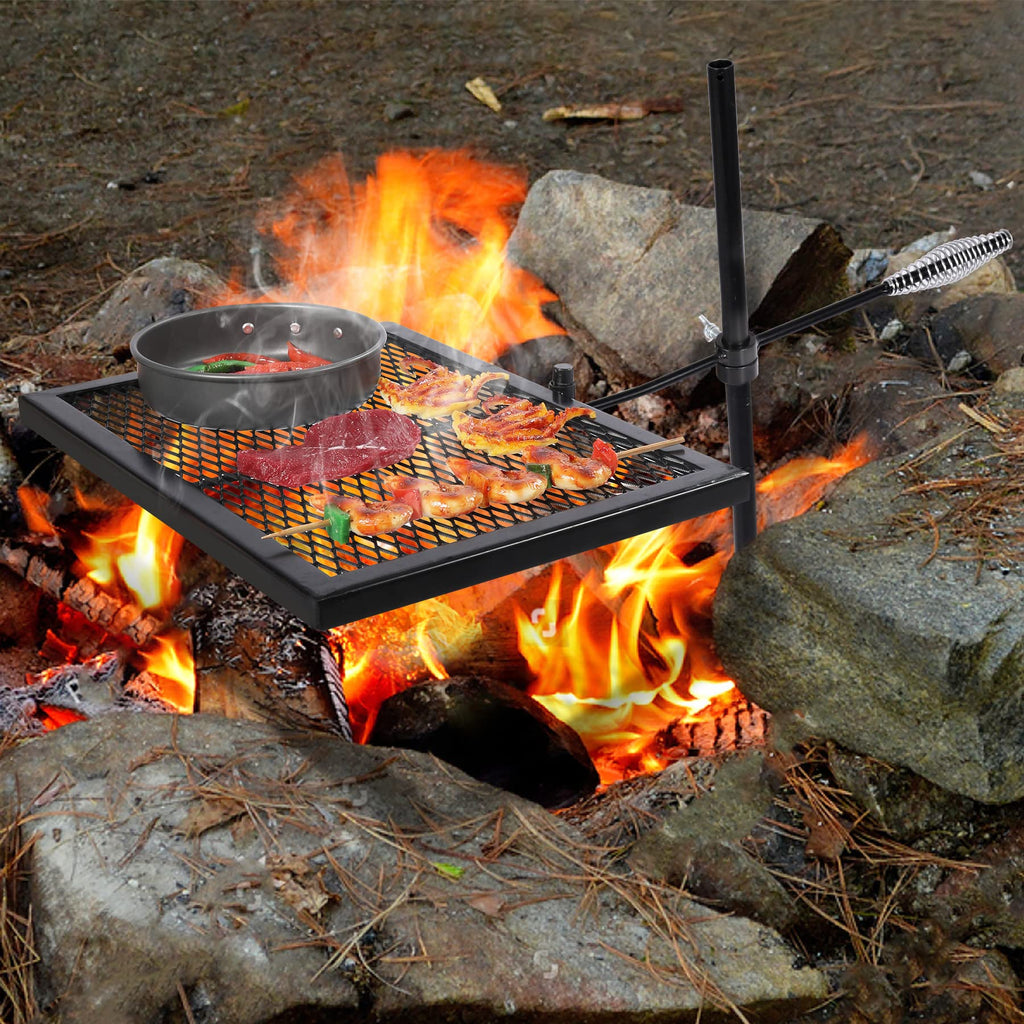 Redcamp Swivel Campfire Grill Heavy Duty Steel Grate, Over Fire Camp Grill With Carrying Bag For Outdoor Open Flame Cooking