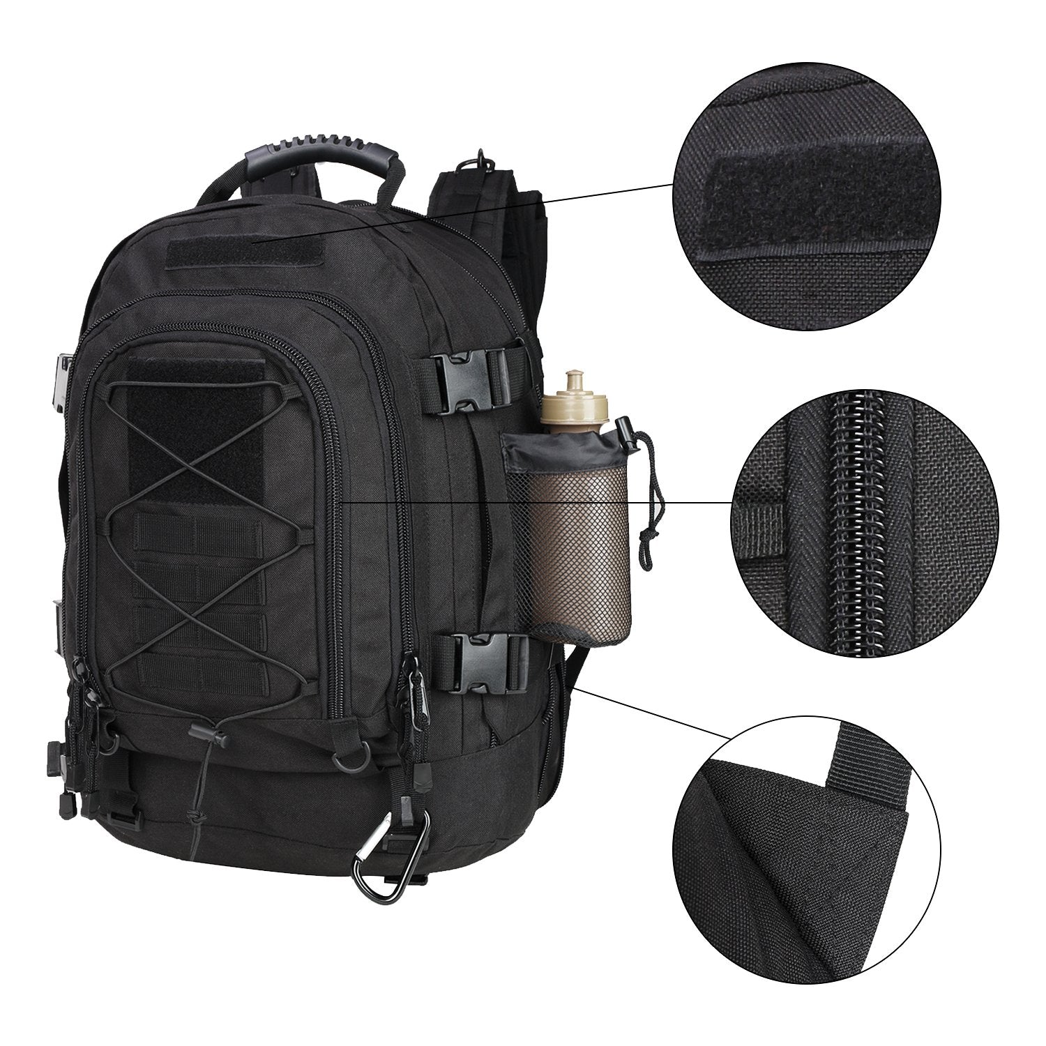 Zseararmy Large Tactical Backpack For Men Military Backpack With Diy System For Travel, Work,Camping,Hunting,Hiking,Sports (Blac