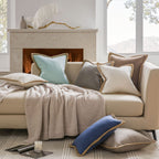 Phantoscope Pack Of 2 Farmhouse Decorative Throw Pillow Covers Burlap Linen Trimmed Tailored Edges Beige 18 X 18 Inches, 45 X 45