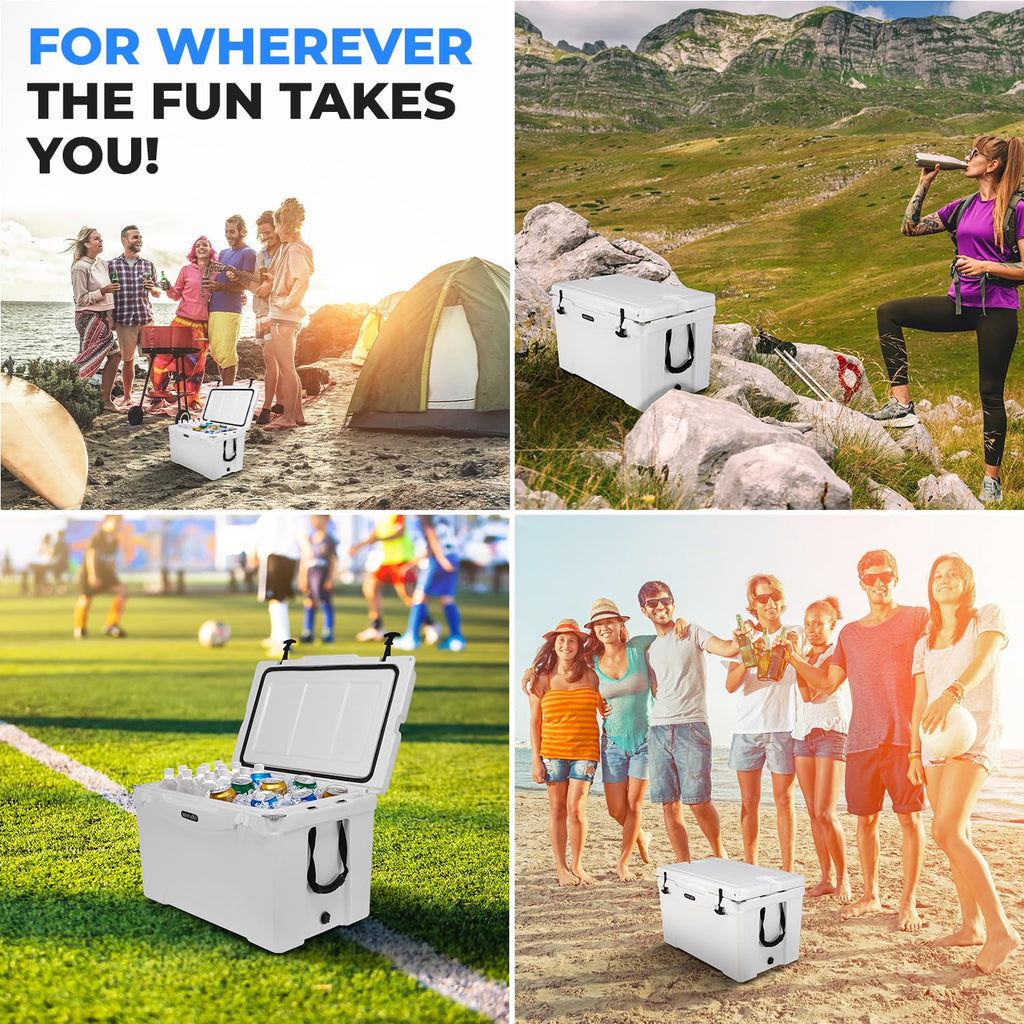 Serenelife 50 Quart Portable Cooler Box - Lightweight Heavy-Duty Travel Ice Cooler With 2-Way Handles, Drain - 5 Days Ice Retent