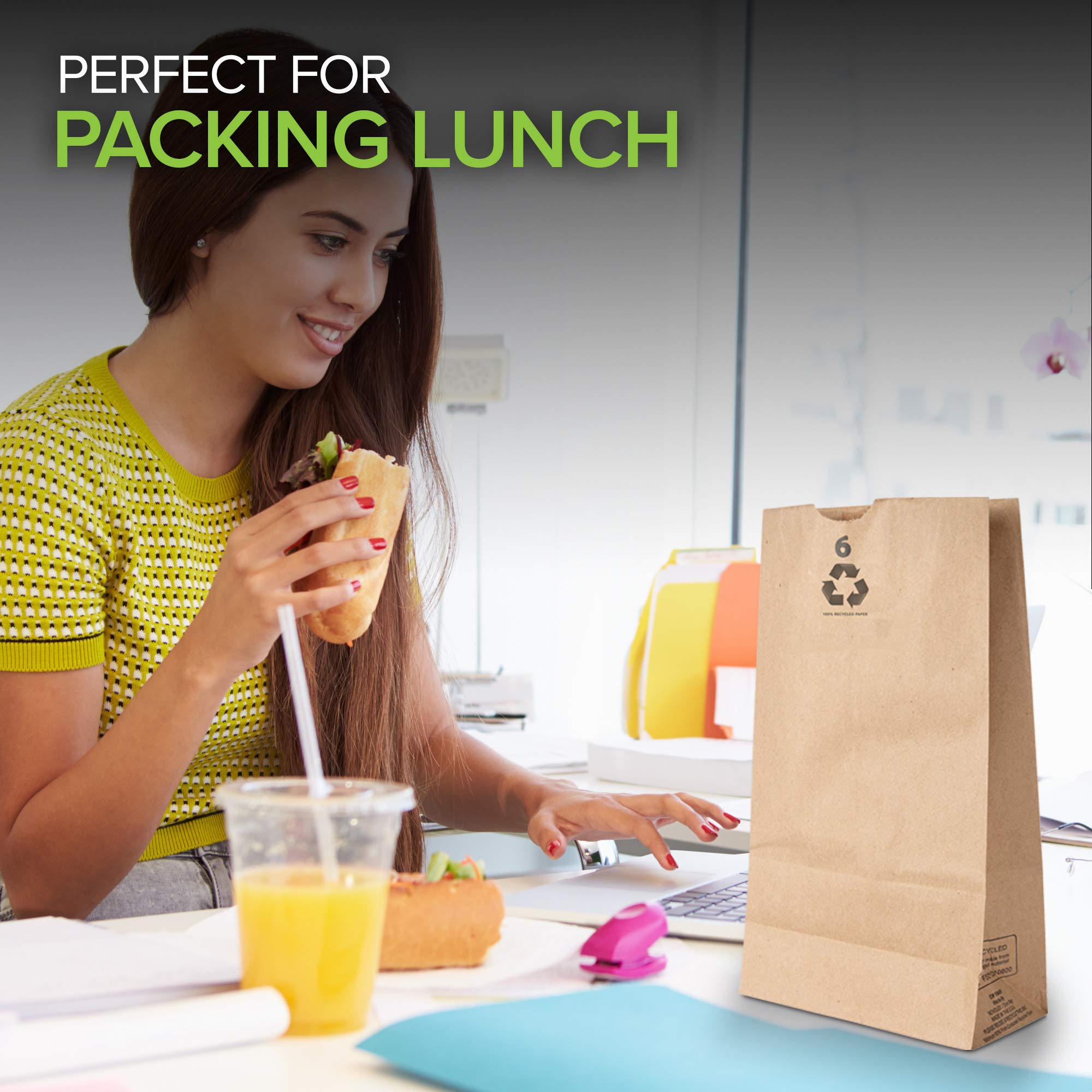 Stock Your Home 6 Lb Kraft Brown Paper Lunch Bags (200 Count) - Bulk Disposable Lunch Sacks, Medium Size Blank Bag For Kids, Goo