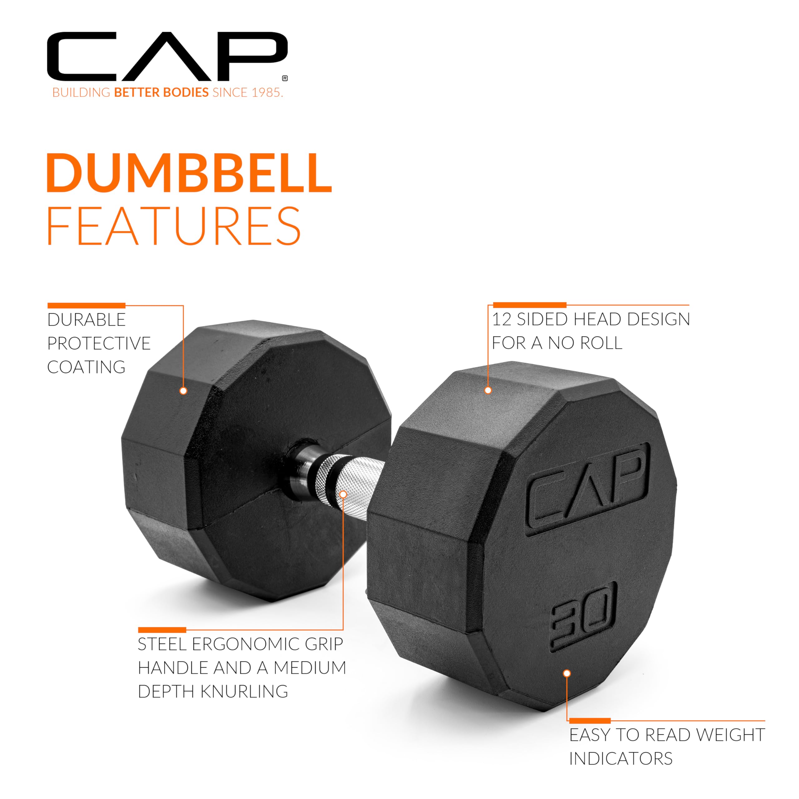 Cap Barbell 12-Sided Coated Dumbbell, 30 Lb