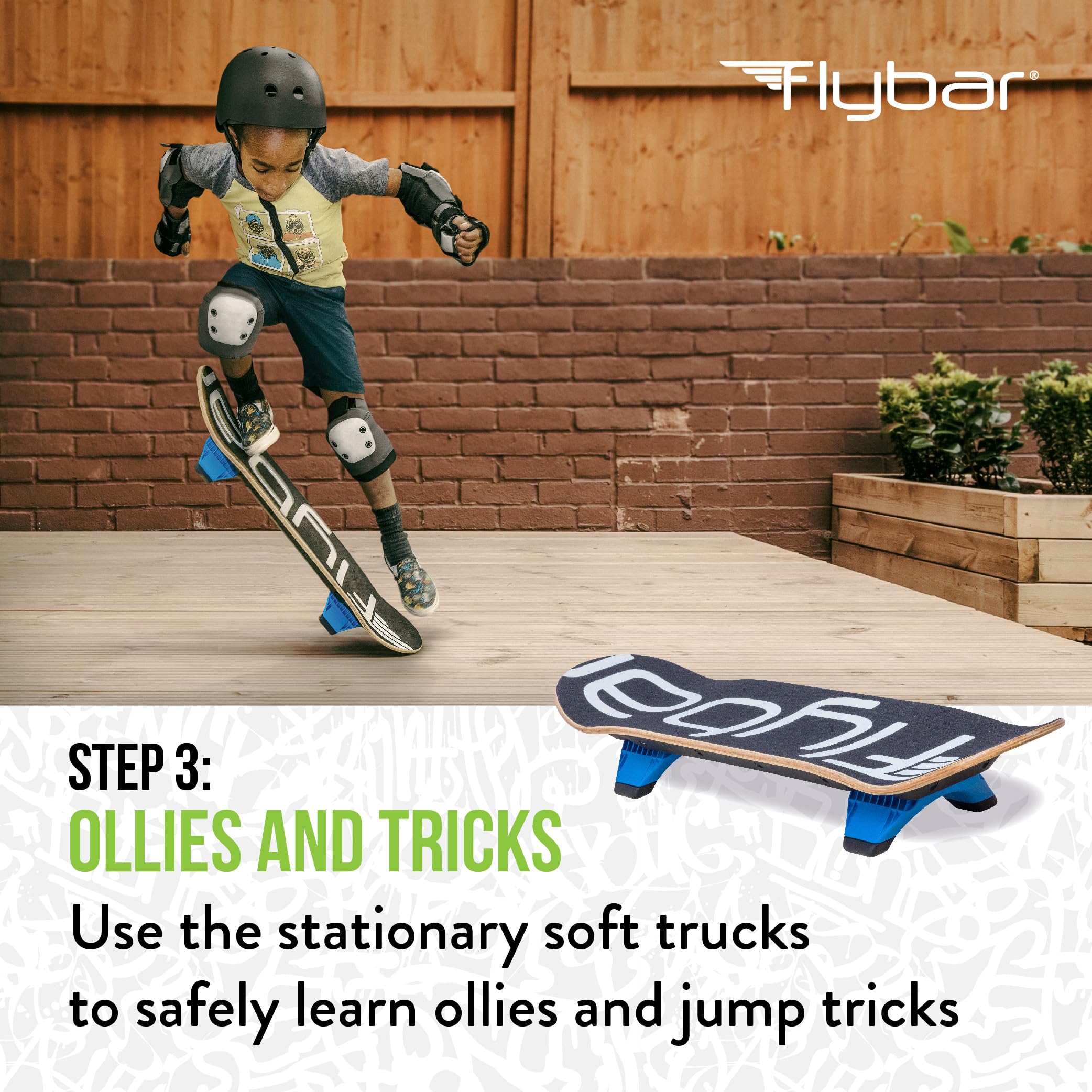 Flybar 3 in-1 Learn to Skate - Complete Skateboard for Beginners, Balance Board, Skateboard Accessories, Learn Skate Tricks Fast