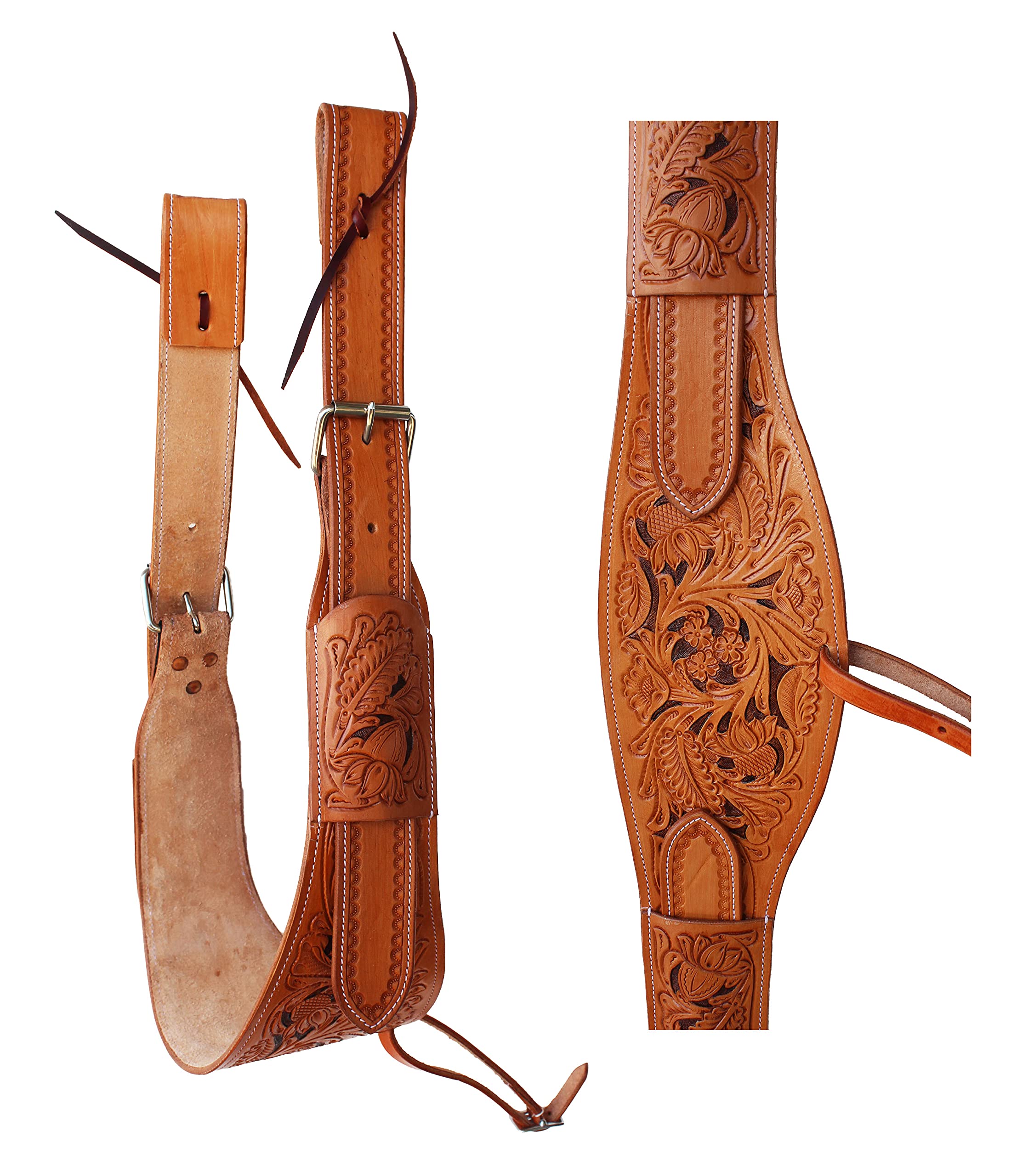 Challenger Horse Western Floral Tooled Leather Rear Flank Saddle Cinch Billets 97Rs01Lt
