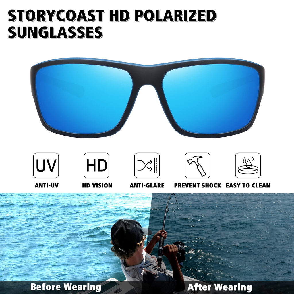 Storycoast Polarized Sports Sunglasses For Men Women Unbreakable Frame Cycling Fishing Driving 3Pack-Black+Blue+Green